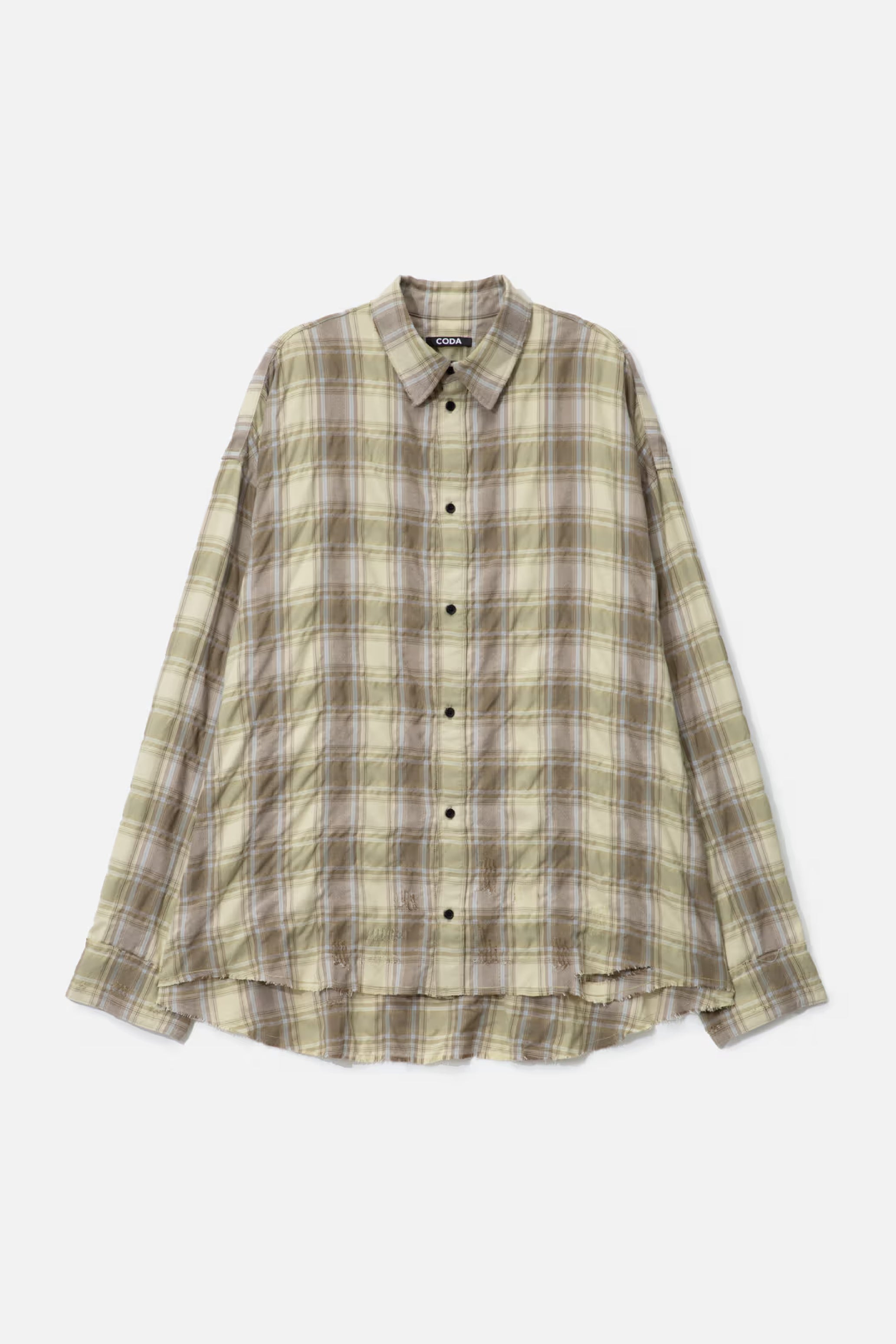 YELLOW BROWN CHECKED WASHED THRASHED STRUCTURED SHIRT