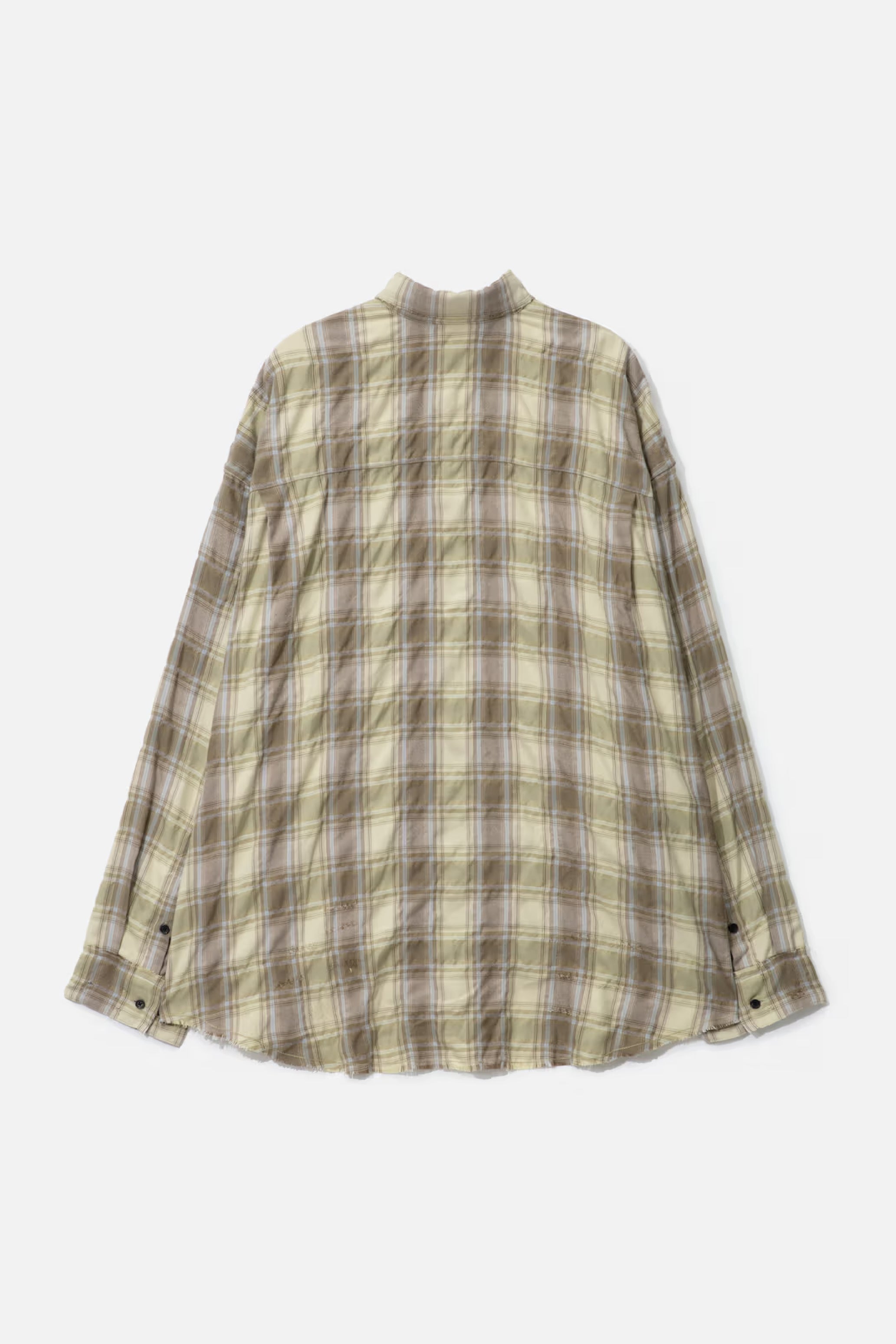 YELLOW BROWN CHECKED WASHED THRASHED STRUCTURED SHIRT