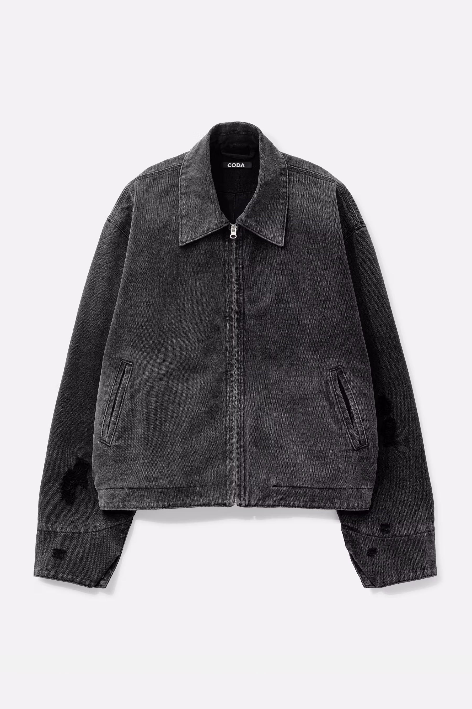 Load image into Gallery viewer, FADED BLACK DAMAGED CANVAS CREW JACKET