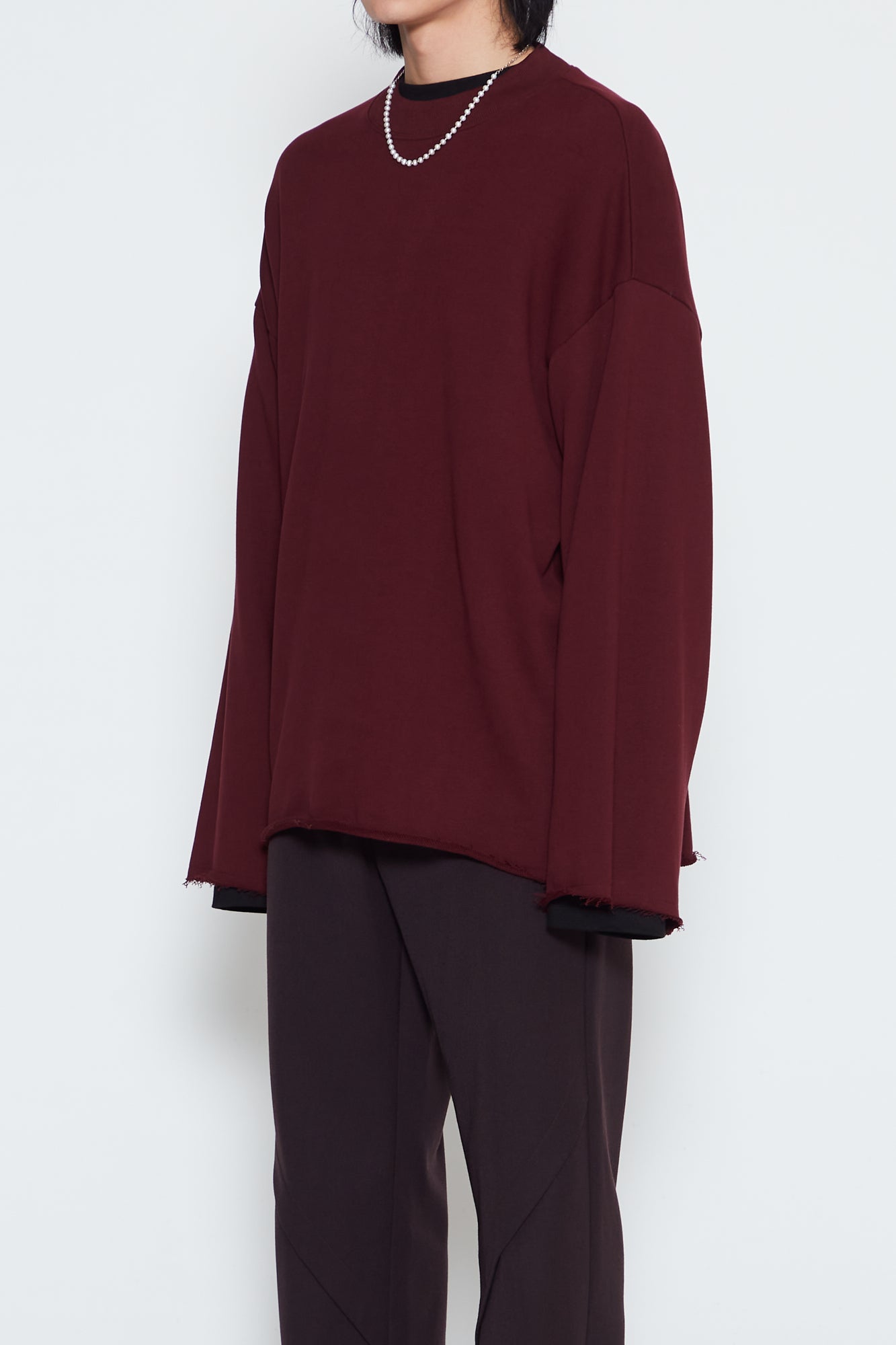 BURGUNDY OVERSIZED SIDE PANELS SWEATSHIRT