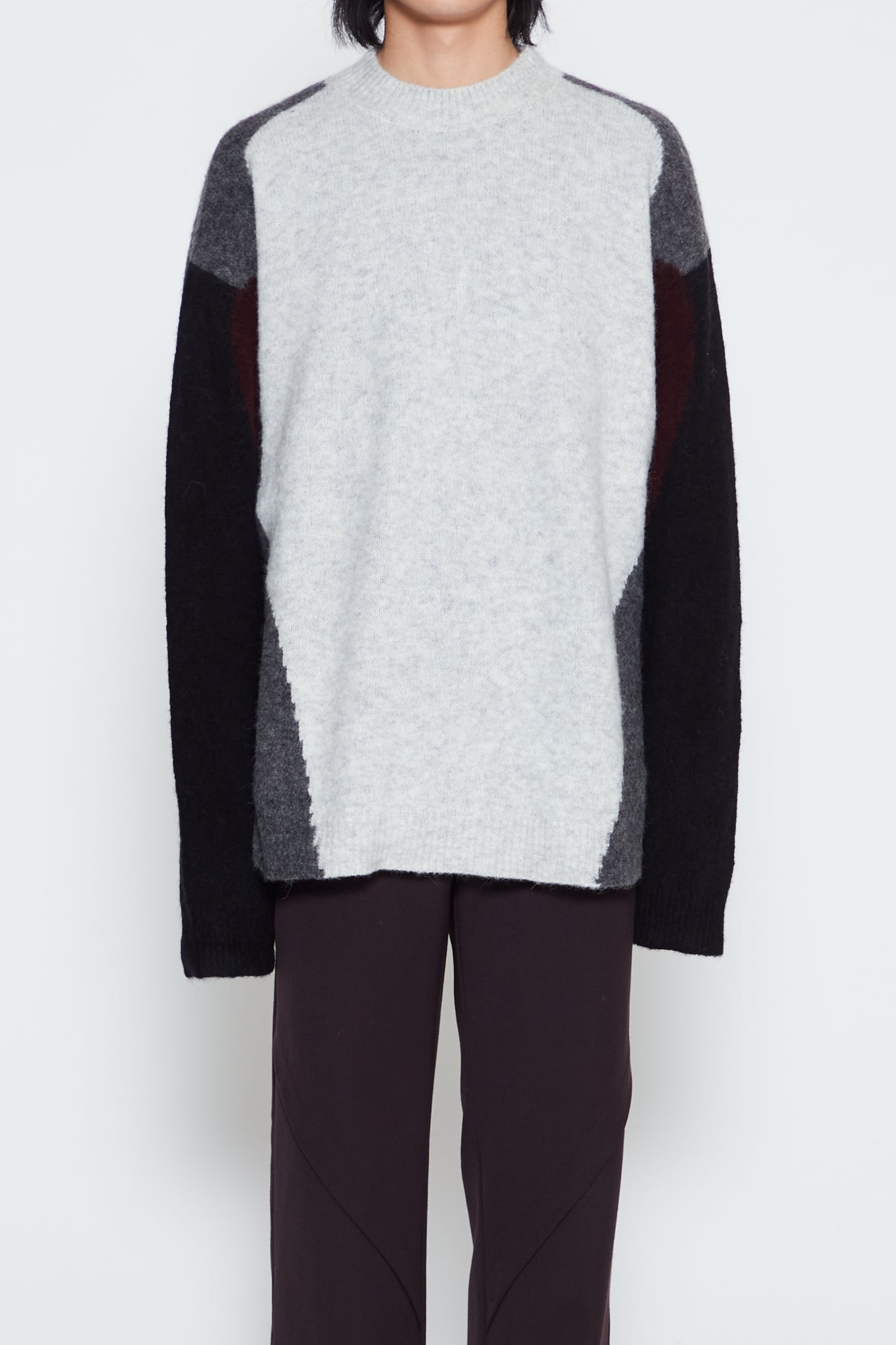 LIGHT GREY BABY ALPACA MOHAIR STERN MOCK-NECK SWEATER