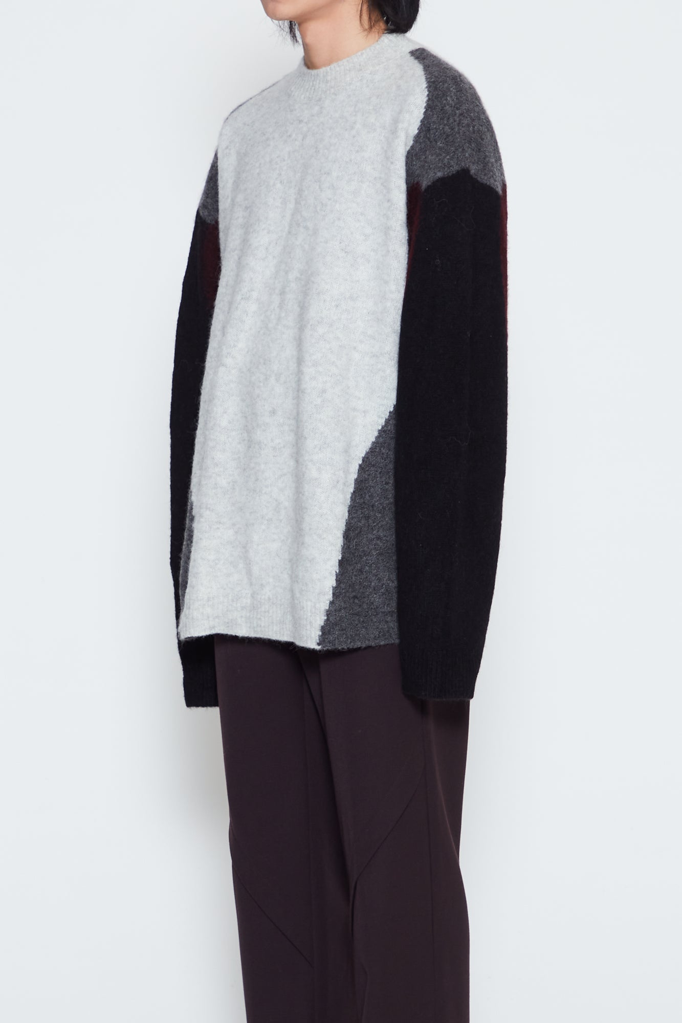 LIGHT GREY BABY ALPACA MOHAIR STERN MOCK-NECK SWEATER