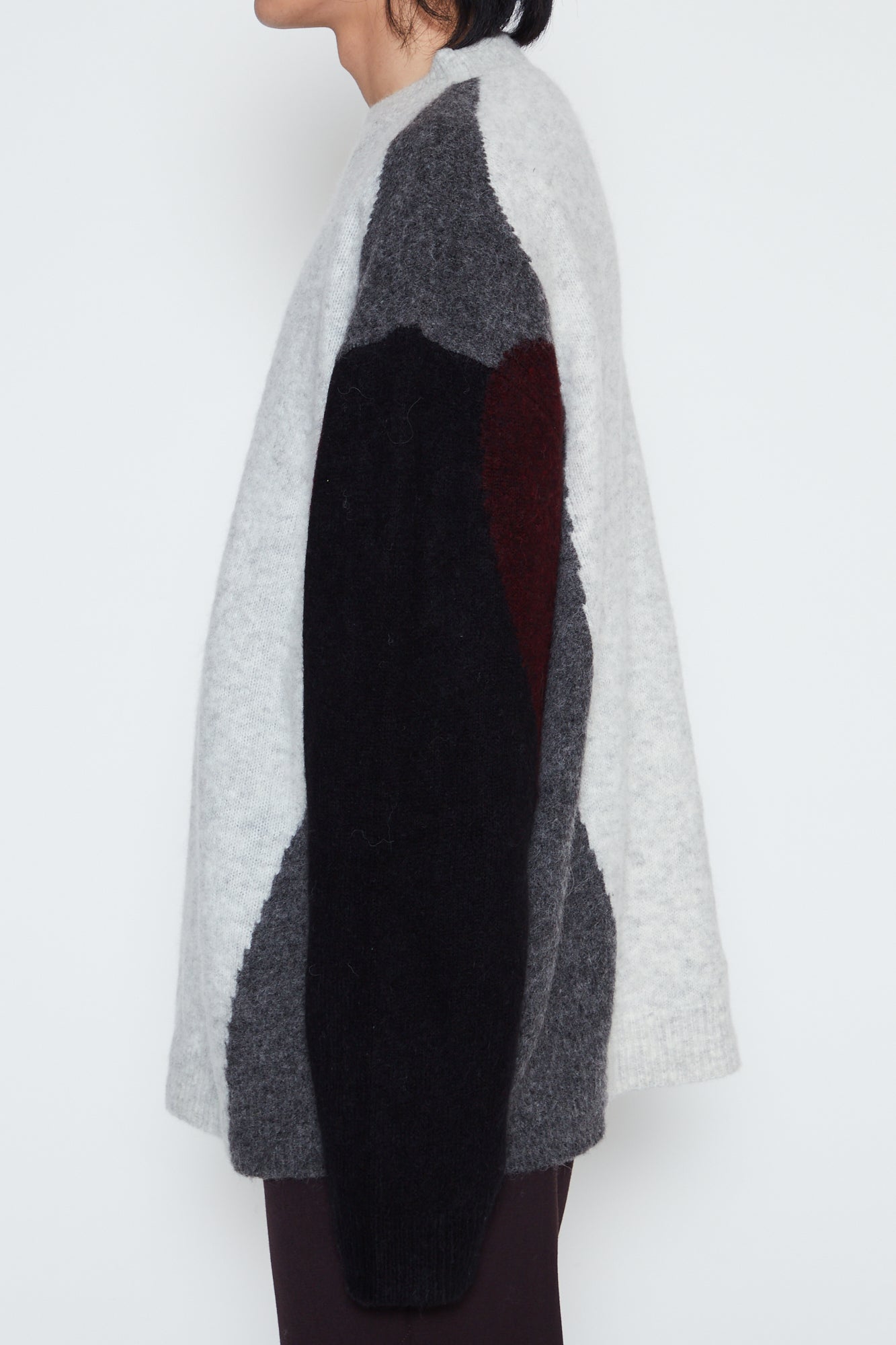 LIGHT GREY BABY ALPACA MOHAIR STERN MOCK-NECK SWEATER