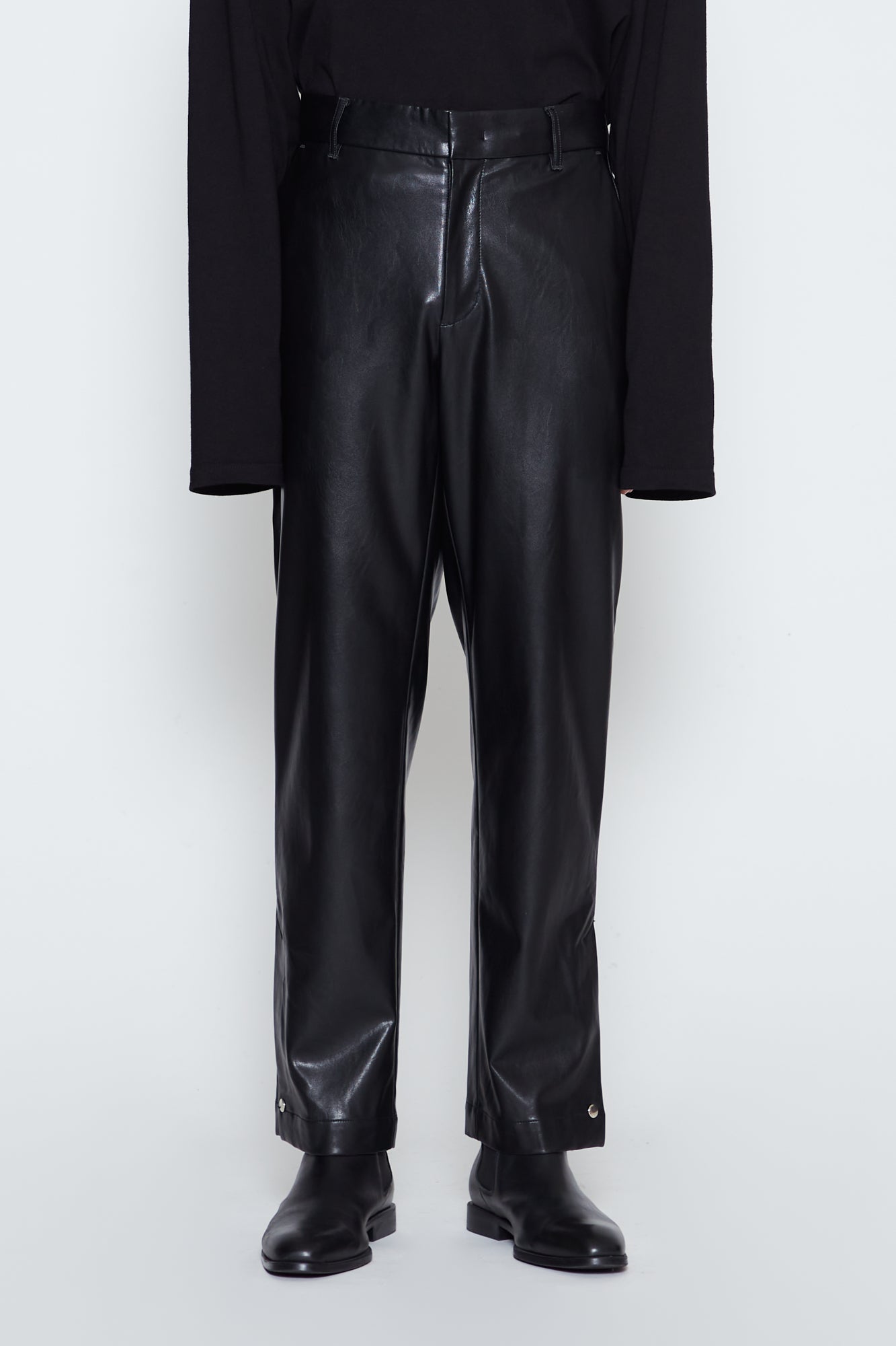 SYNTHETIC LEATHER SLIT SNAP BUTTON PANTS