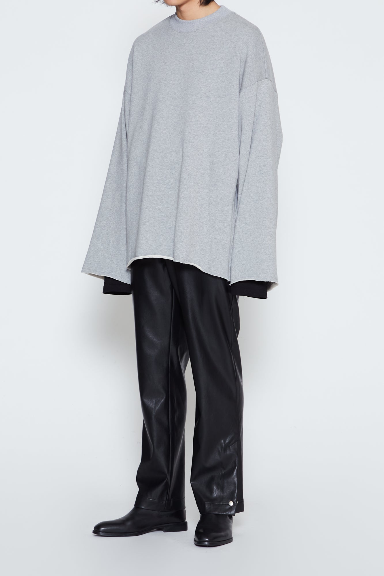 SYNTHETIC LEATHER SLIT SNAP BUTTON PANTS