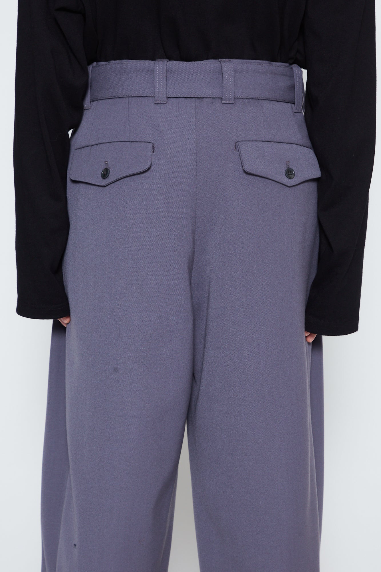 GREY GABARDINE WIDE TAPERED CABIN PANTS