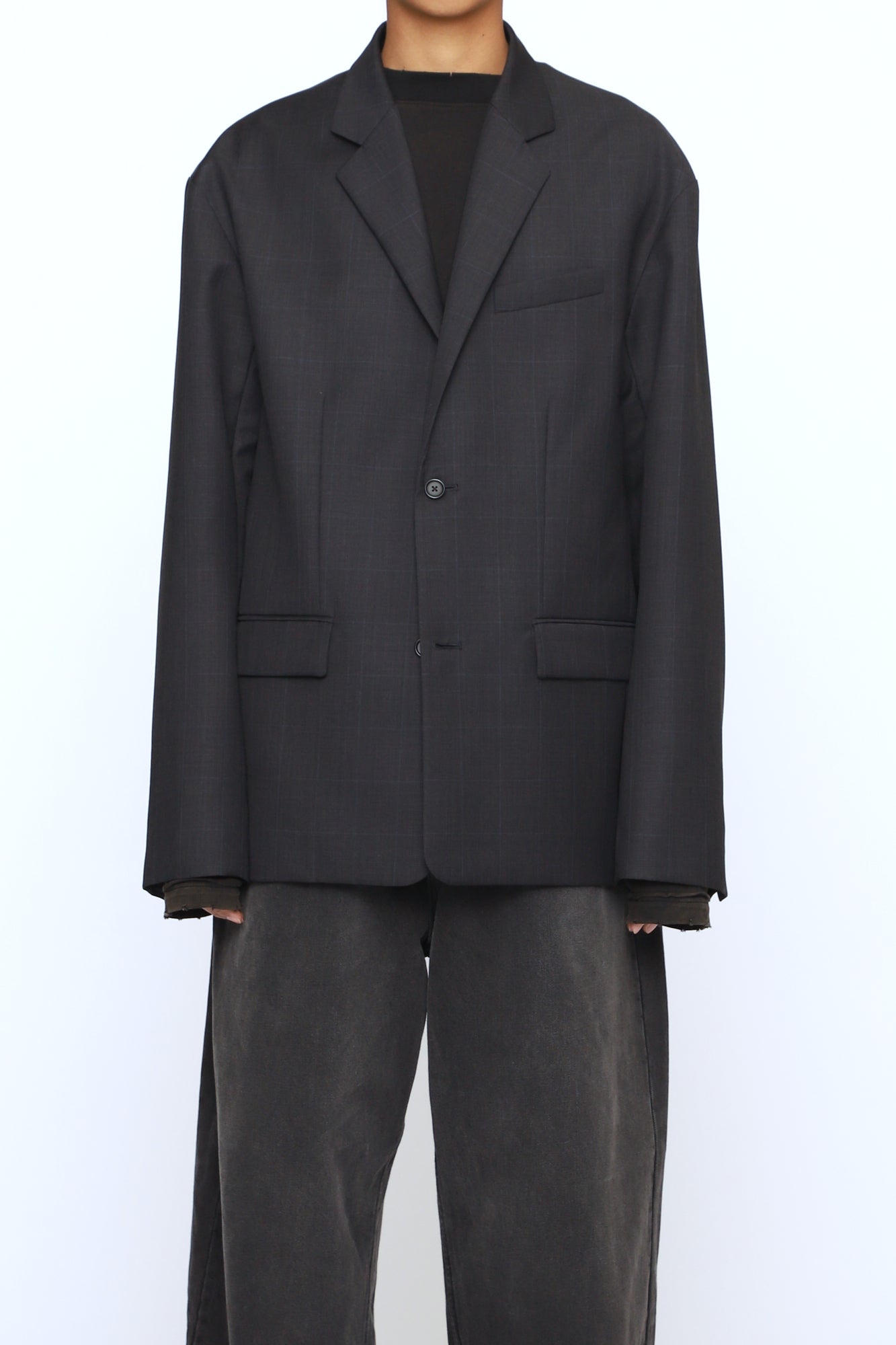 Load image into Gallery viewer, ZINC CHECK OVERSIZED SINGLE-BREASTED WOOL BLAZER
