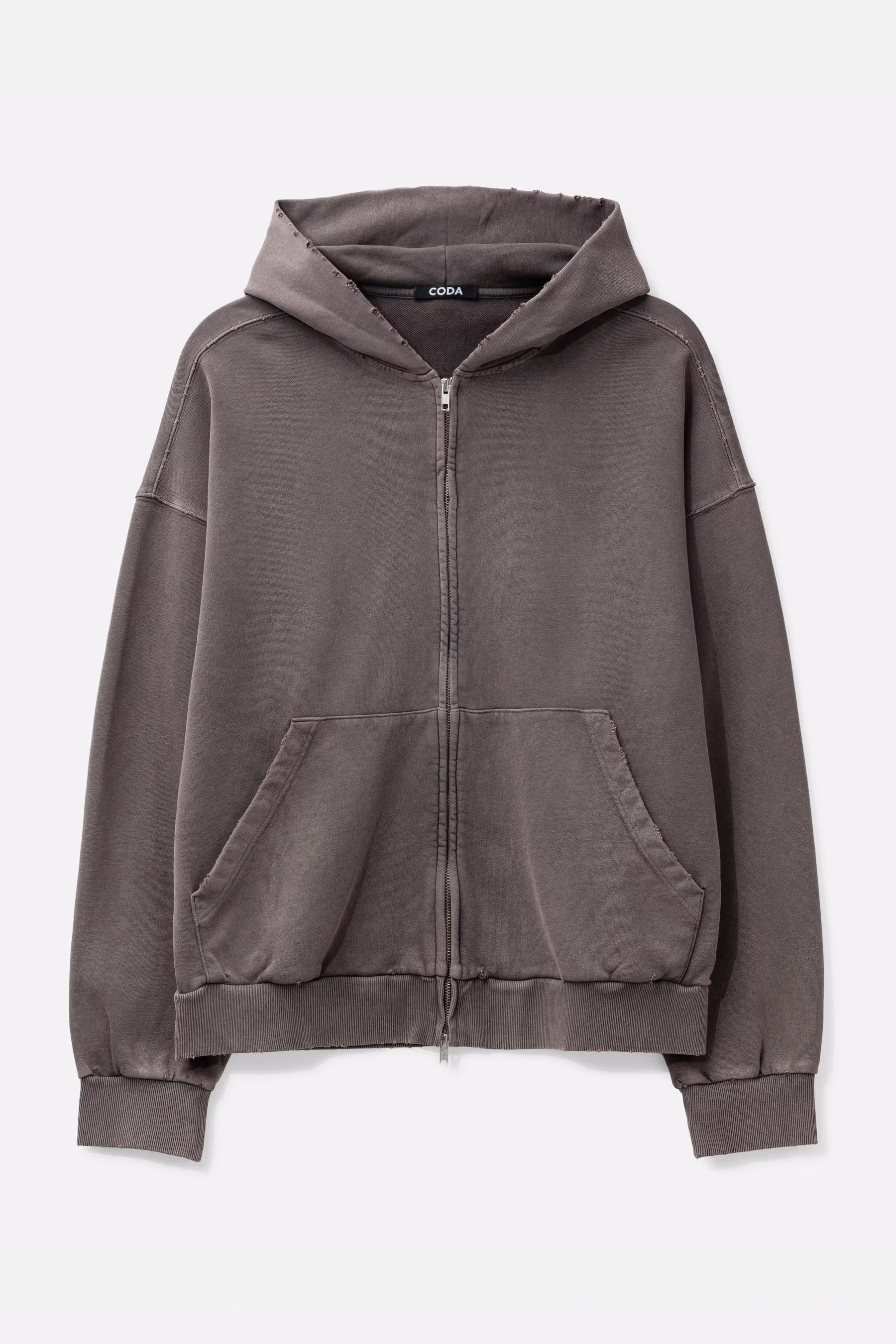 Load image into Gallery viewer, BROWN WASHED DISTRESSED ZIP UP HOODIE
