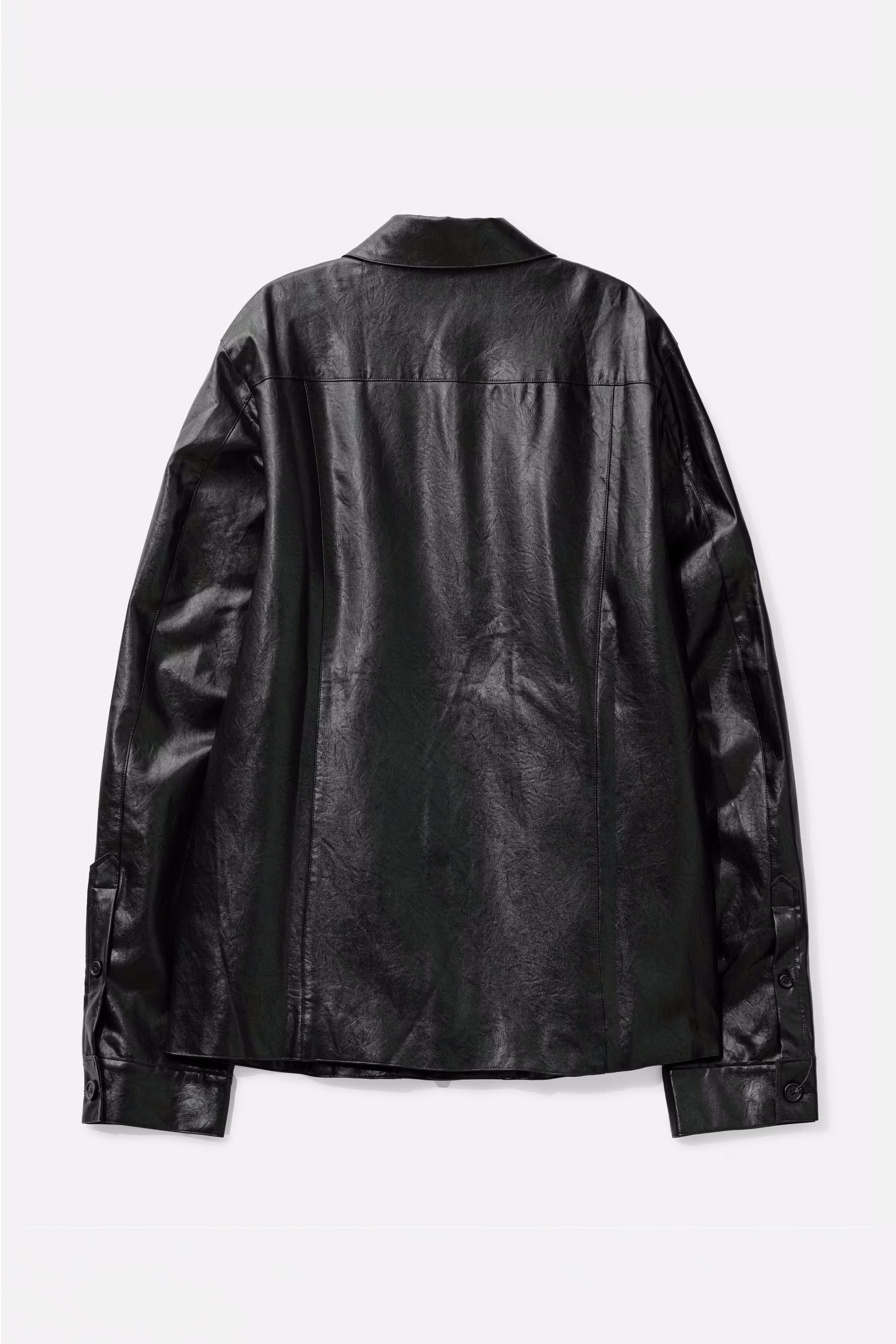 BLACK SYNTHETIC LEATHER CUT OUT TIERED JACKET