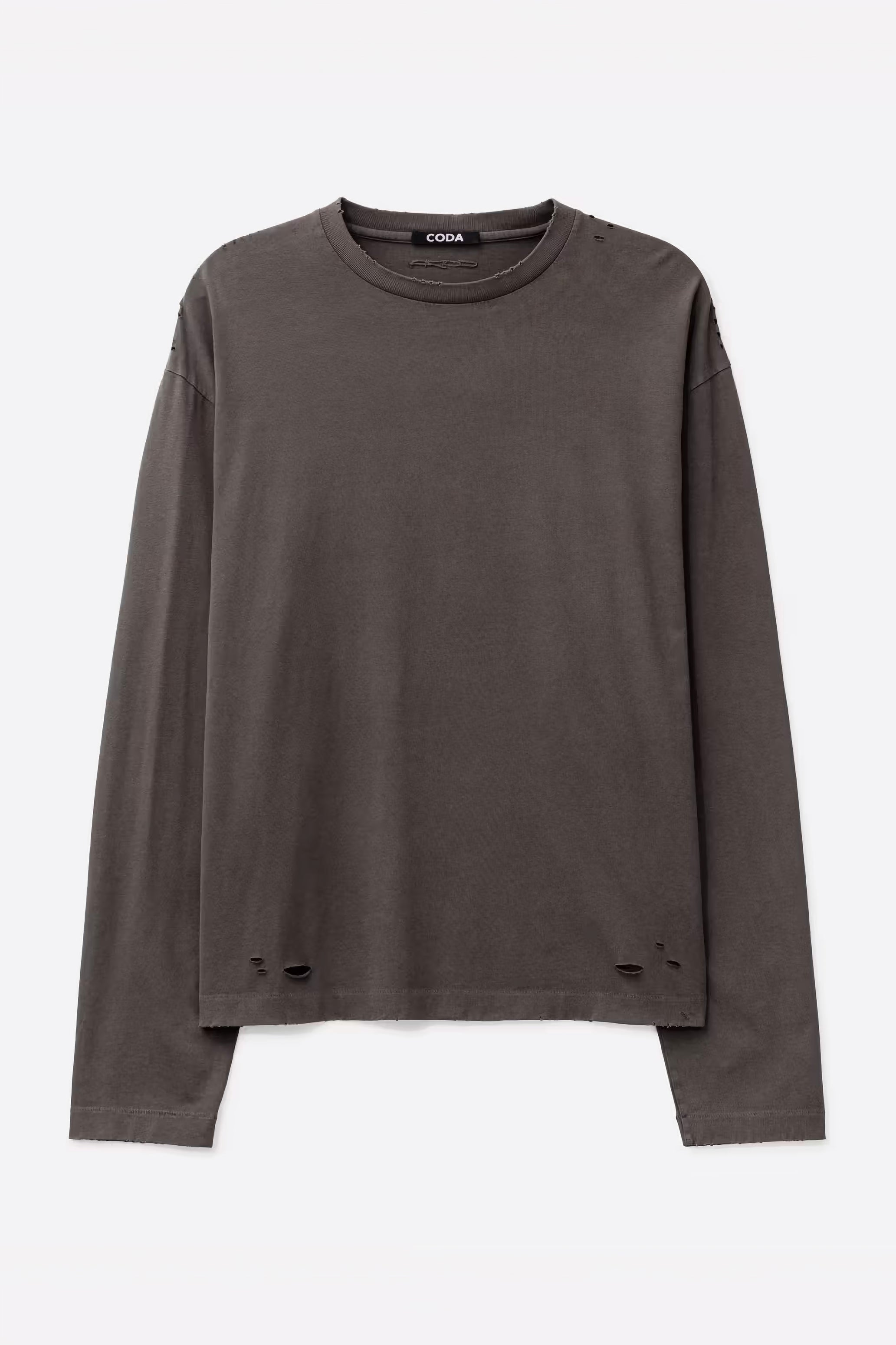 FADED GREY AGING DAMAGED LONG SLEEVE T-SHIRT