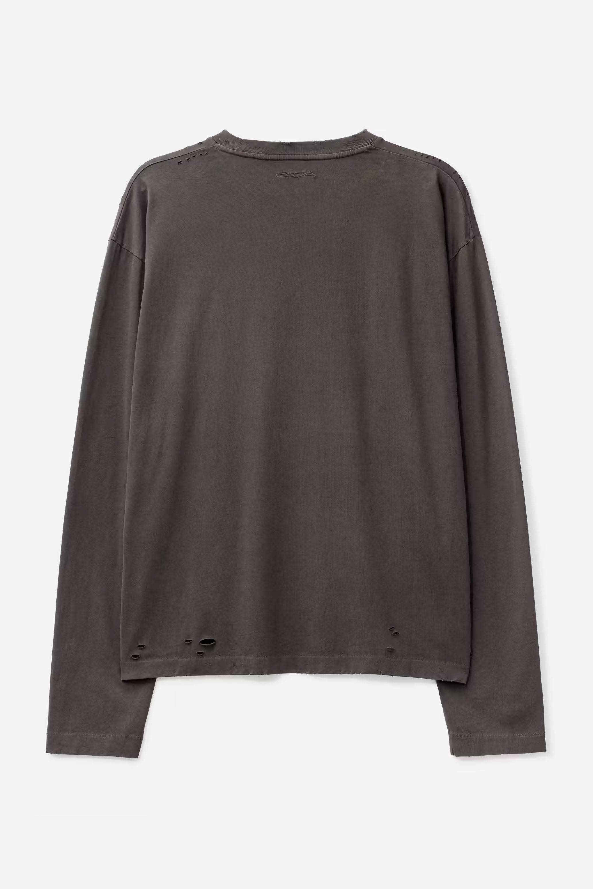FADED GREY AGING DAMAGED LONG SLEEVE T-SHIRT