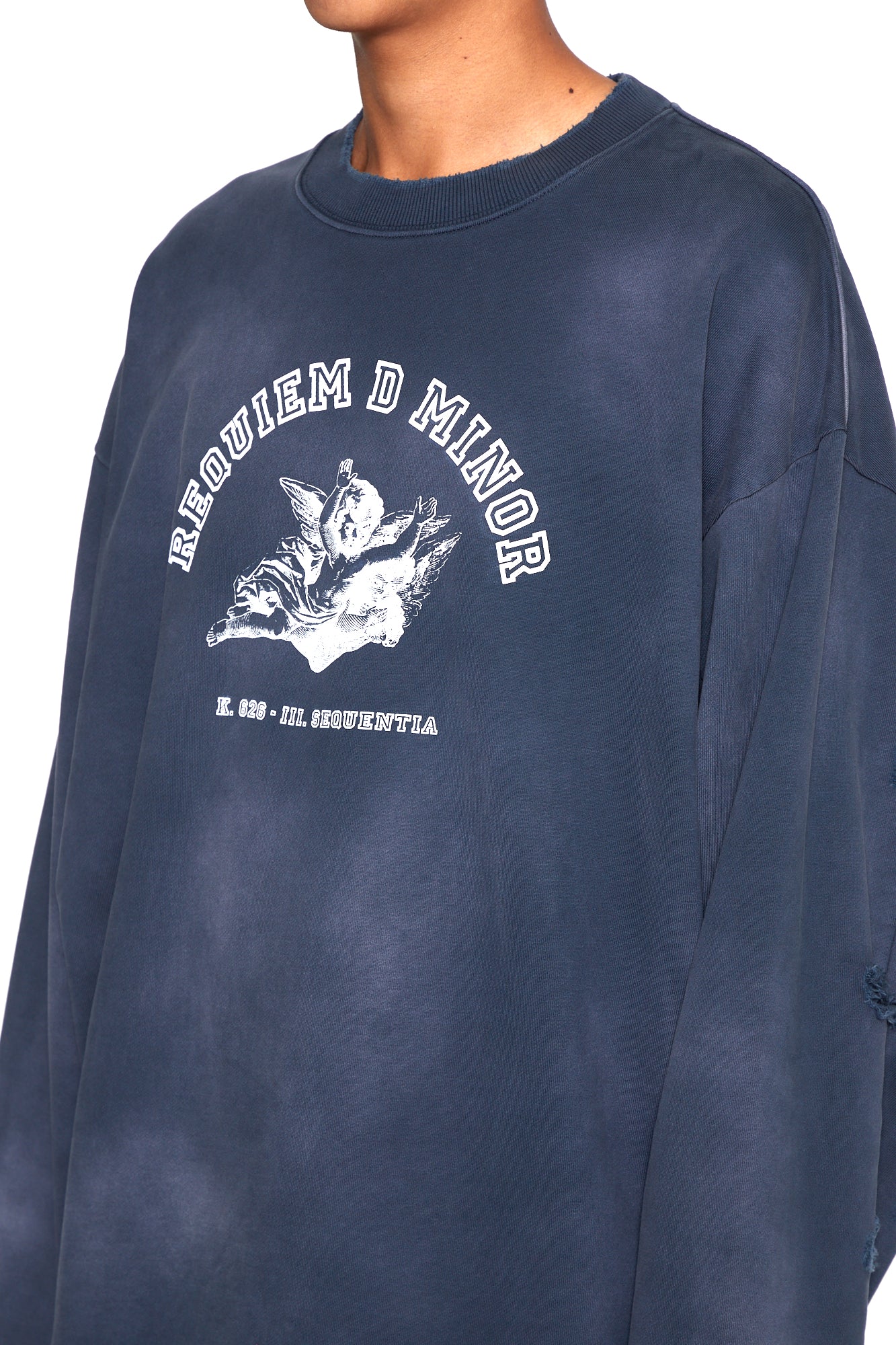 Load image into Gallery viewer, NAVY WASHED DISTRESSED AGING REQUIEM PRINTED SWEATSHIRT
