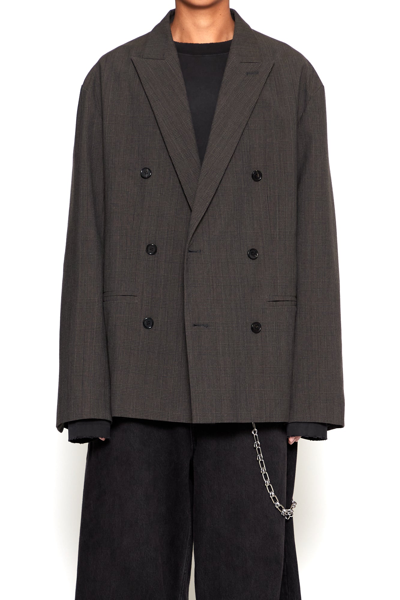 Load image into Gallery viewer, BROWN CHECK WOOL POLY DOUBLE BREASTED LENTO BLAZER
