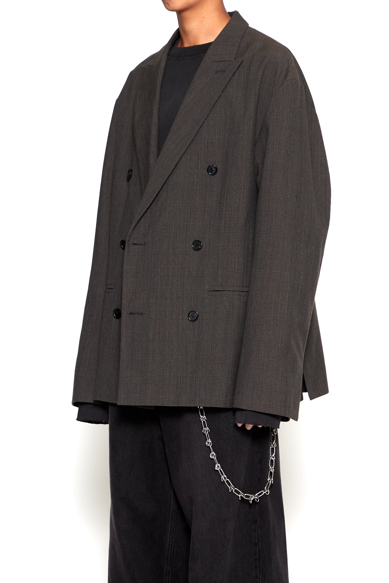 Load image into Gallery viewer, BROWN CHECK WOOL POLY DOUBLE BREASTED LENTO BLAZER
