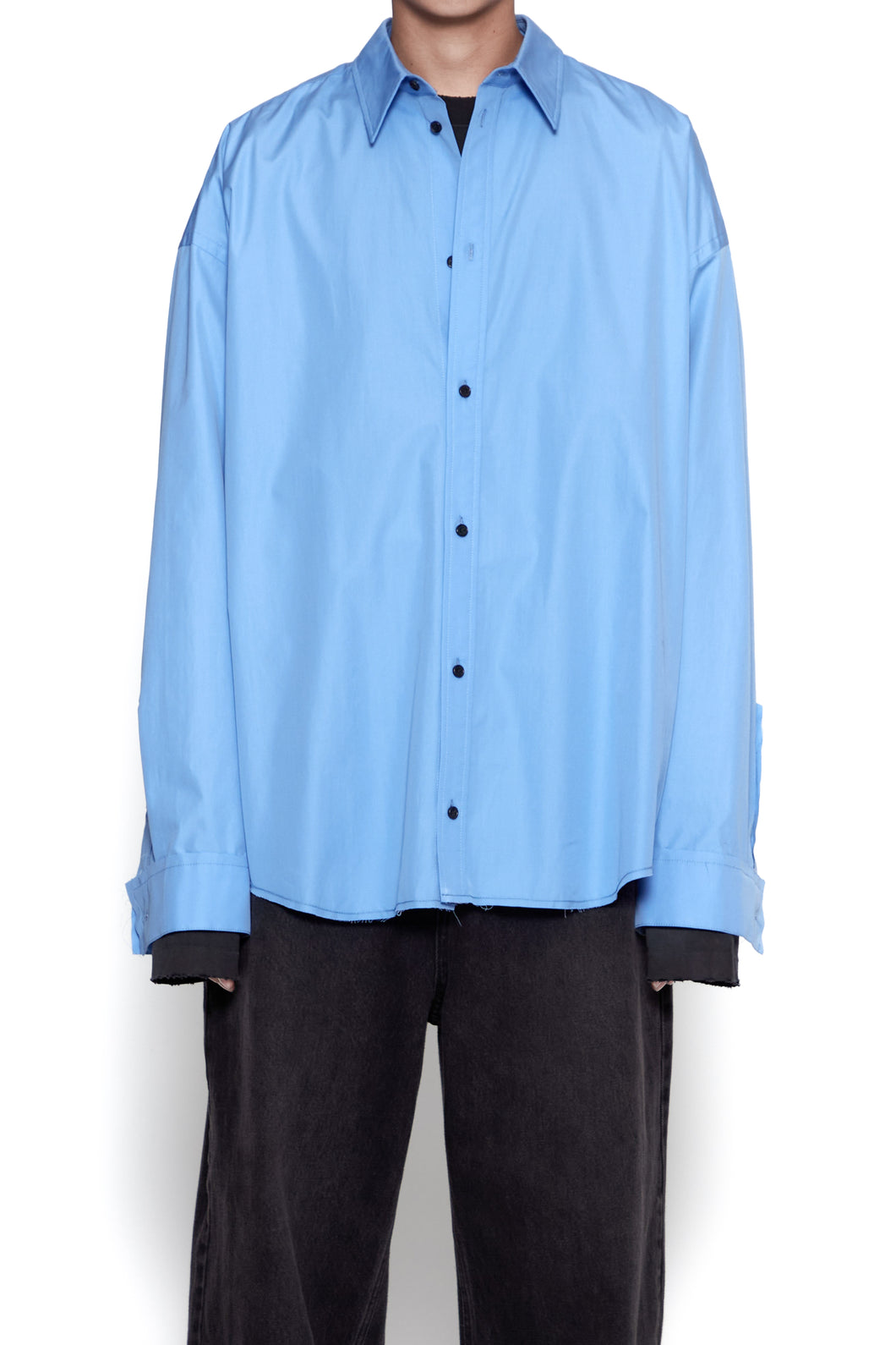 BLUE THOMAS MASON POPLIN RAW EDGES STRUCTURED SHIRT