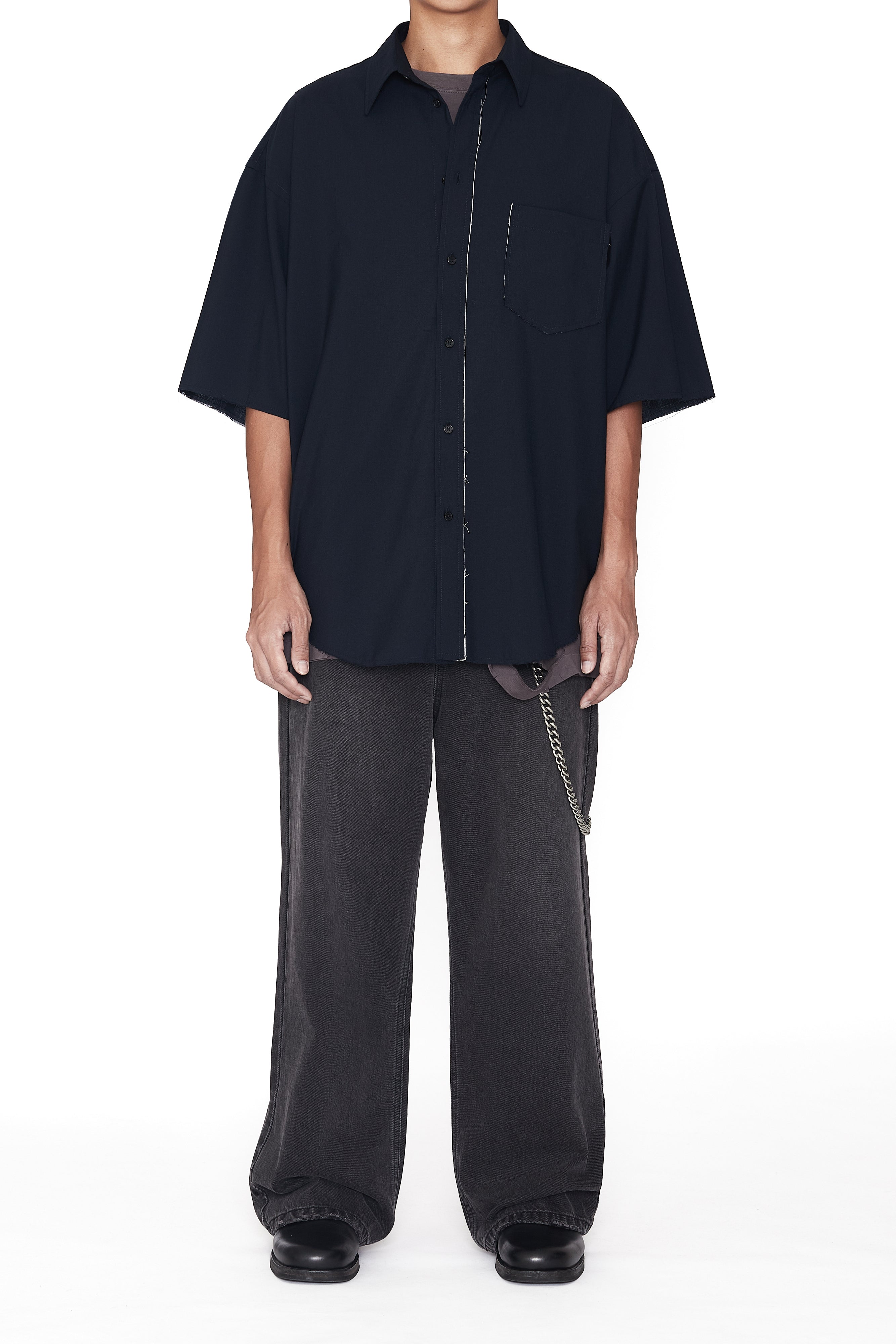 Load image into Gallery viewer, NAVY WOOL POLY DEVIATION SHIRT
