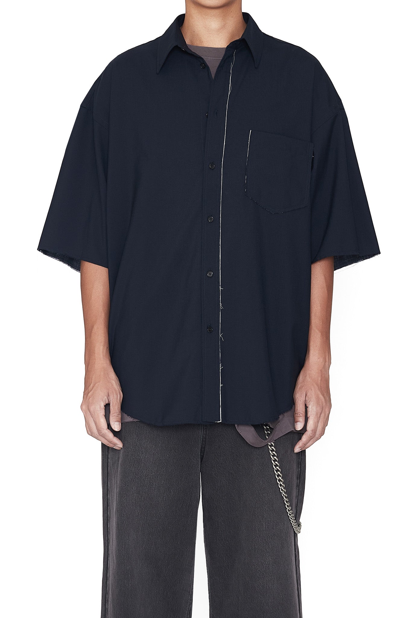 NAVY WOOL POLY DEVIATION SHIRT