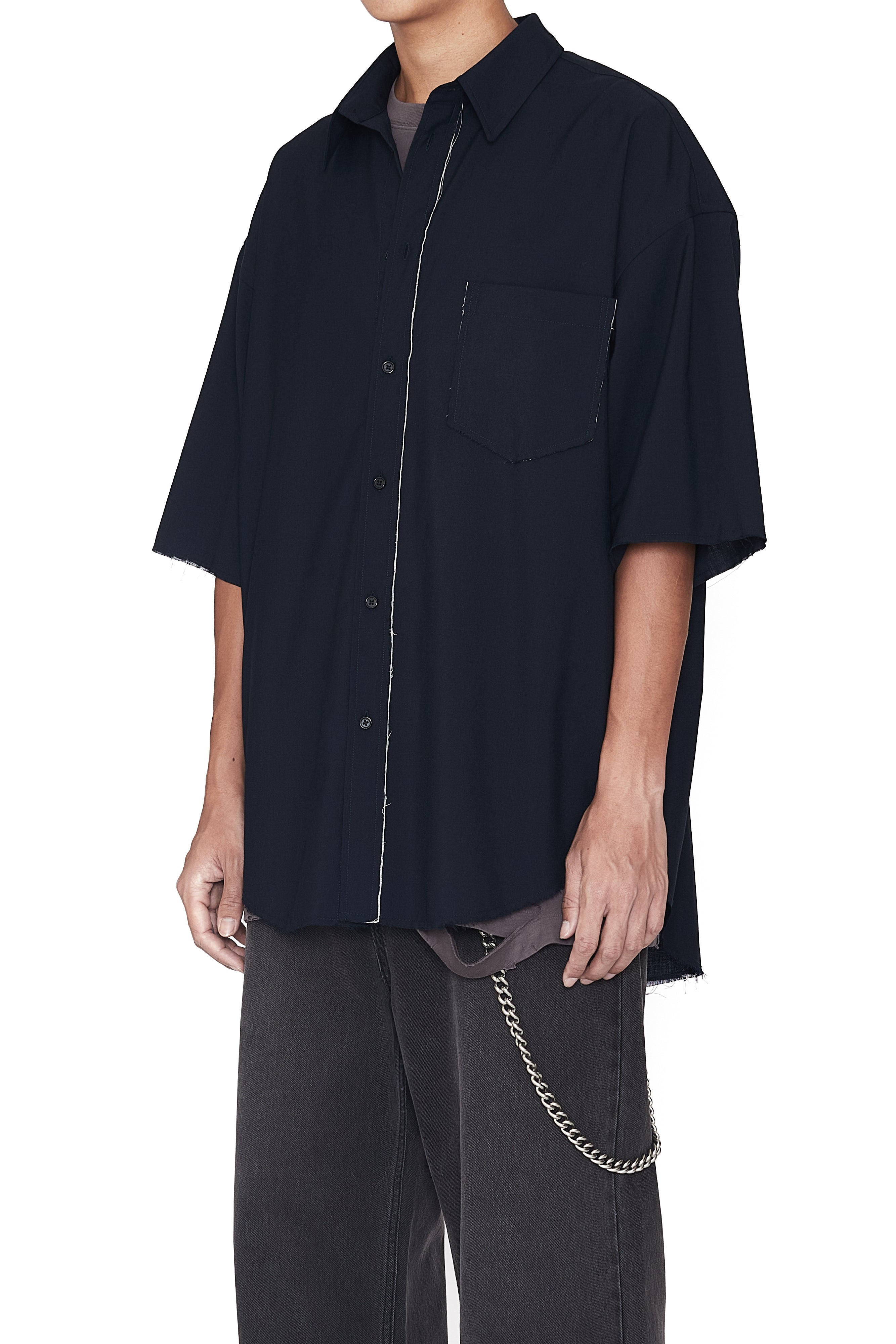 Load image into Gallery viewer, NAVY WOOL POLY DEVIATION SHIRT
