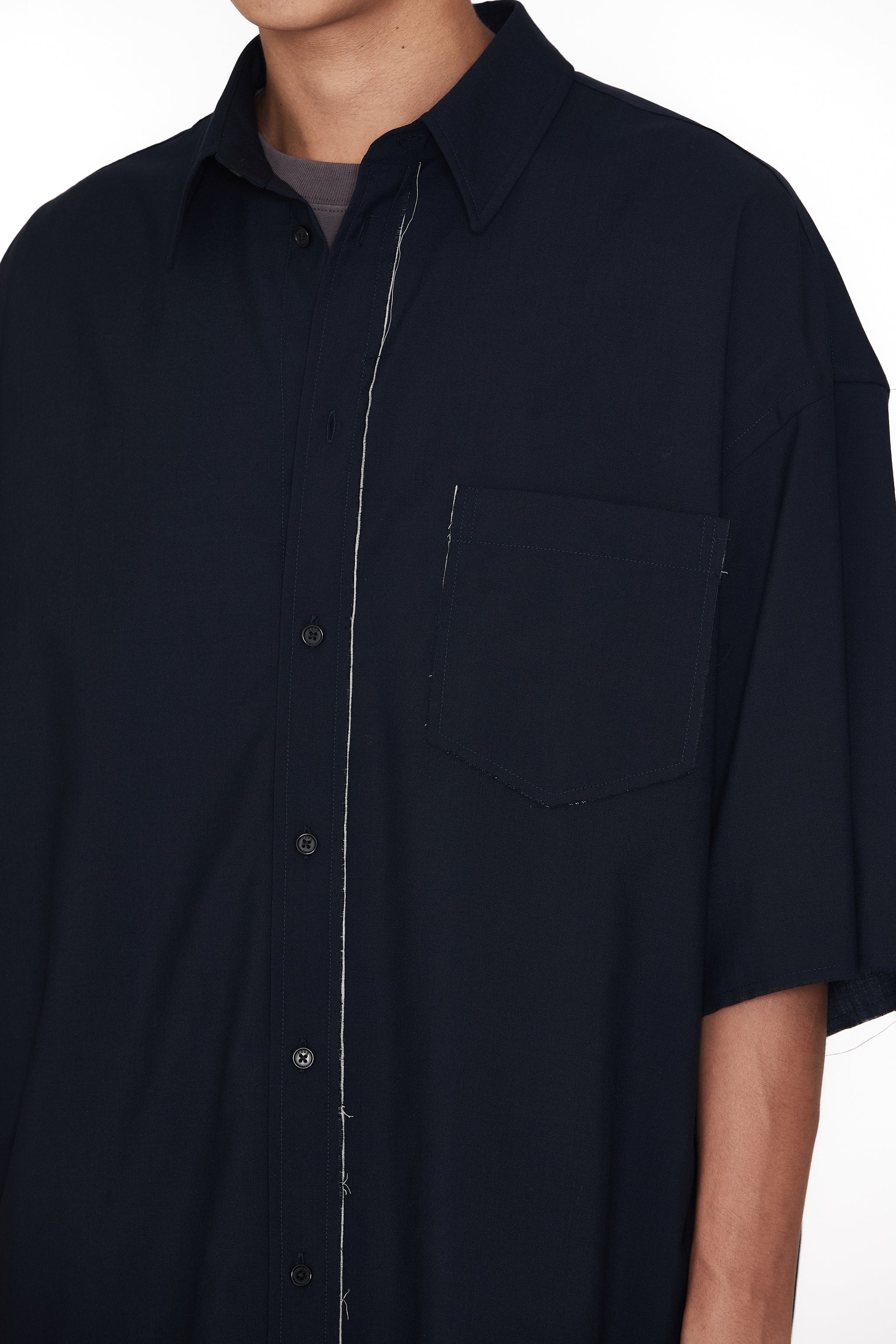 NAVY WOOL POLY DEVIATION SHIRT