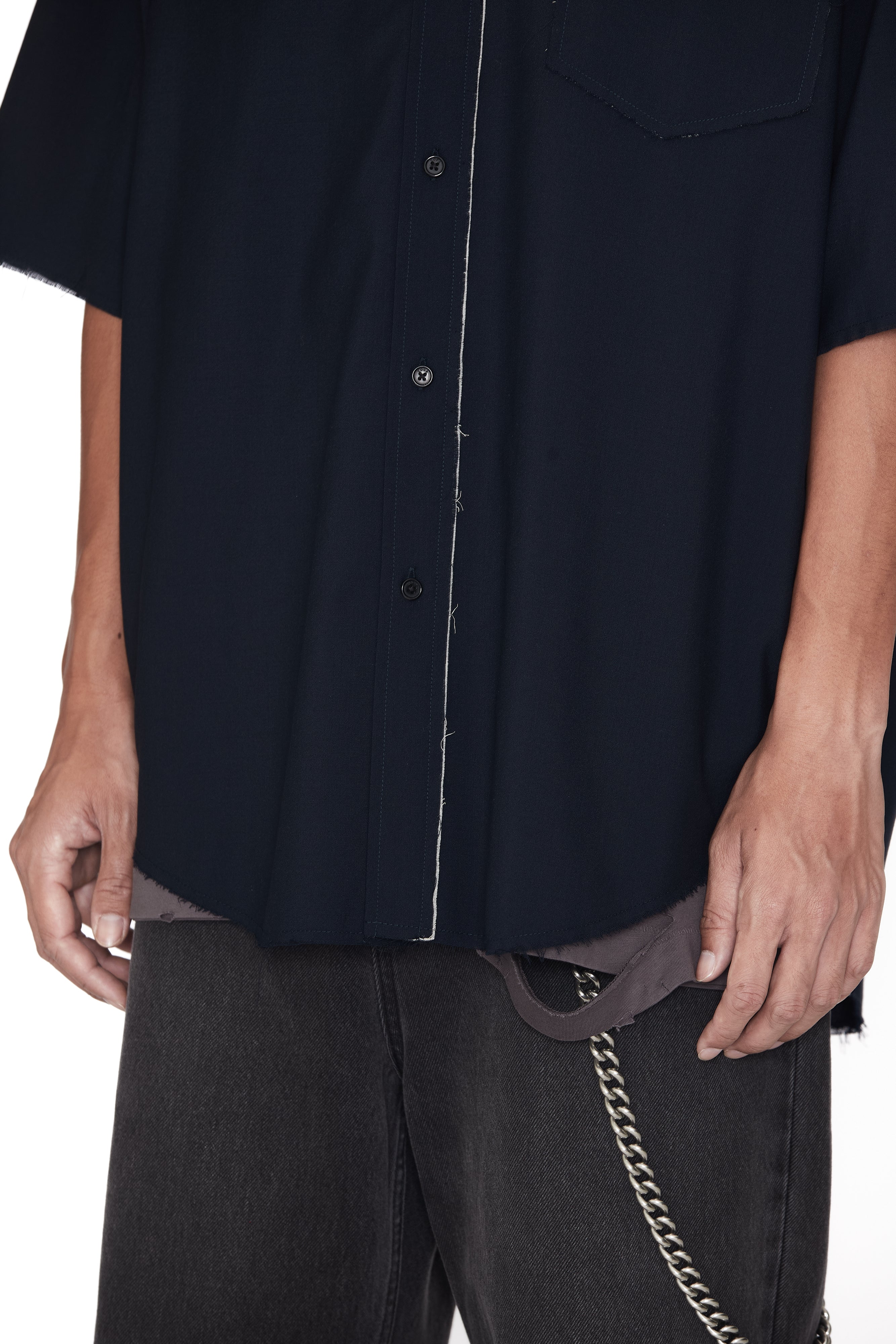 Load image into Gallery viewer, NAVY WOOL POLY DEVIATION SHIRT
