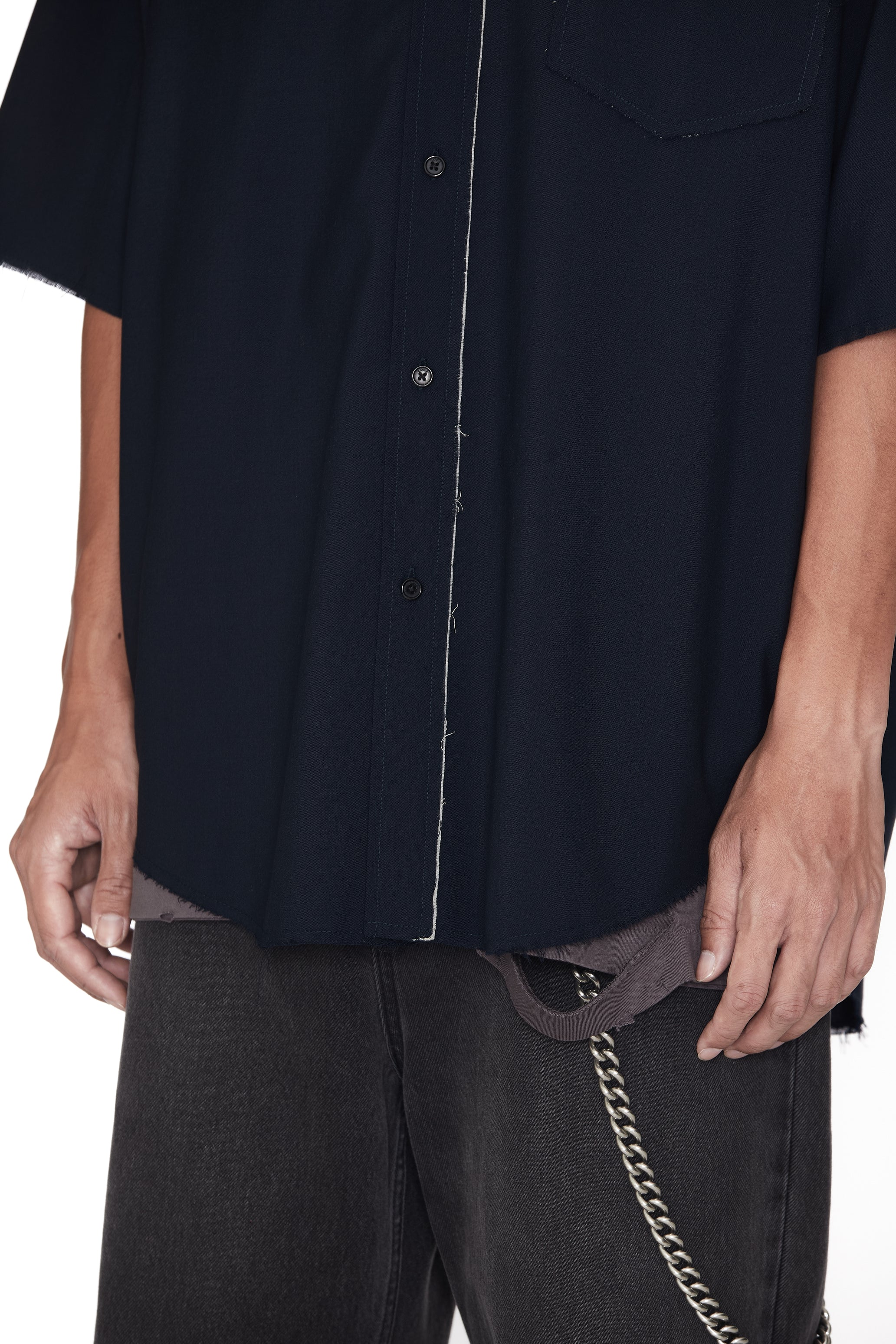 NAVY WOOL POLY DEVIATION SHIRT