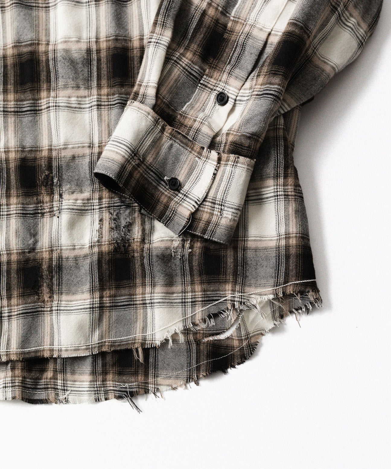 Load image into Gallery viewer, BEIGE GREY CHECKED WASHED THRASHED
STRUCTURED SHIRT
