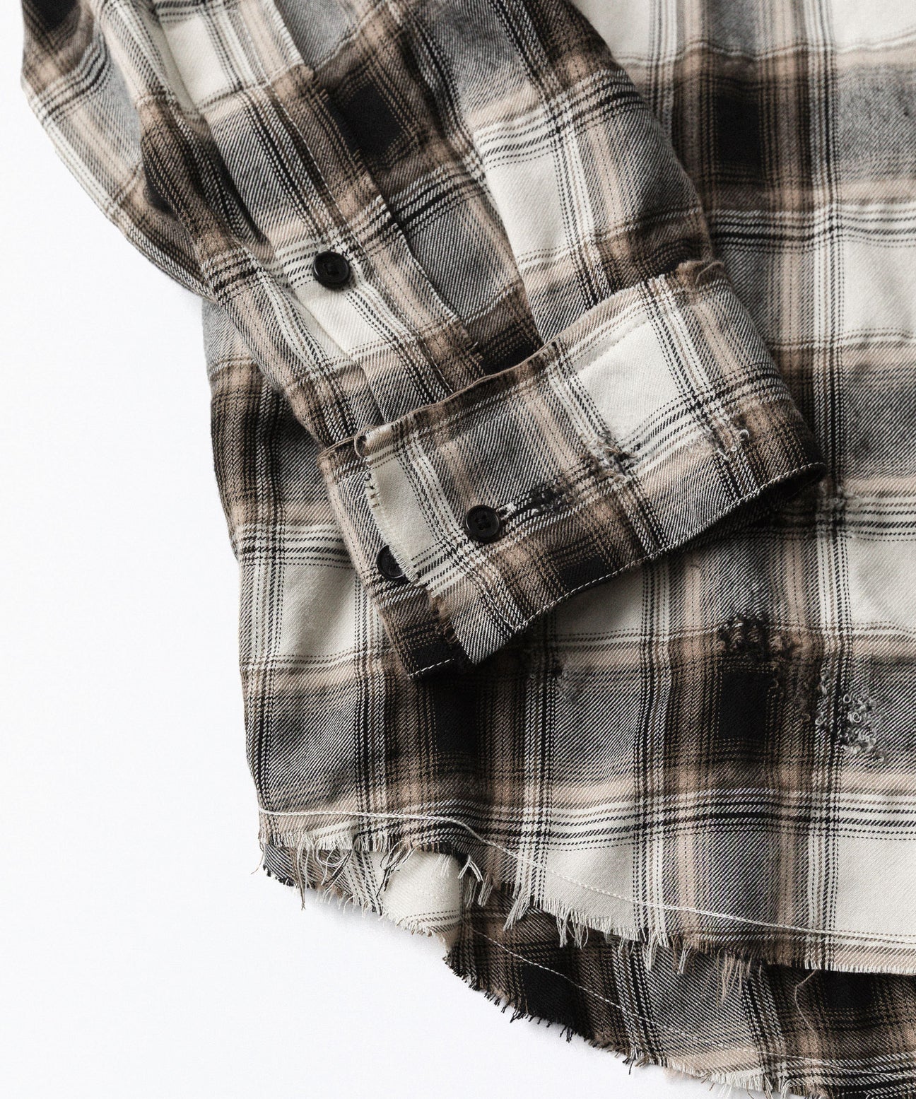 Load image into Gallery viewer, BEIGE GREY CHECKED WASHED THRASHED
STRUCTURED SHIRT
