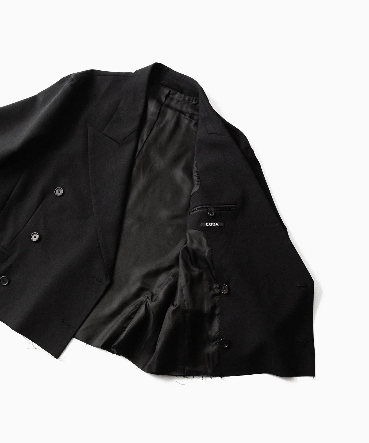 Load image into Gallery viewer, BLACK WOOL CUT OFF DOUBLE BREASTED LENTO BLAZER
