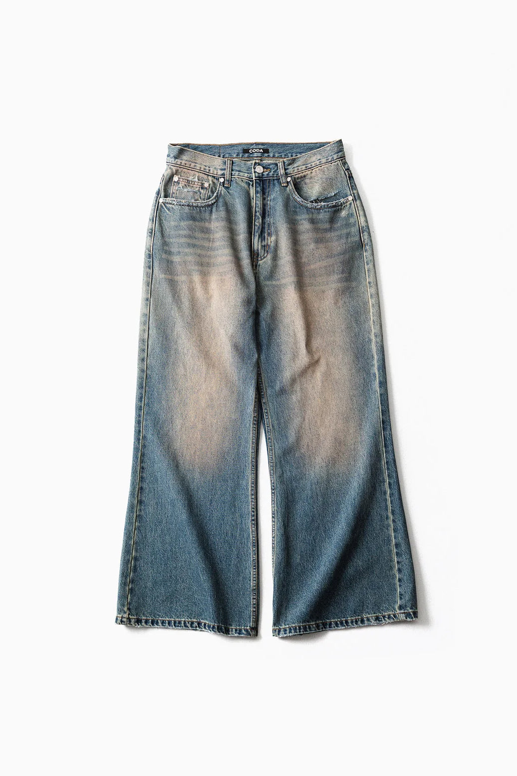 Load image into Gallery viewer, FADED DIRTY INDIGO WASHED BREAK CUT WIDE FLARED JEANS
