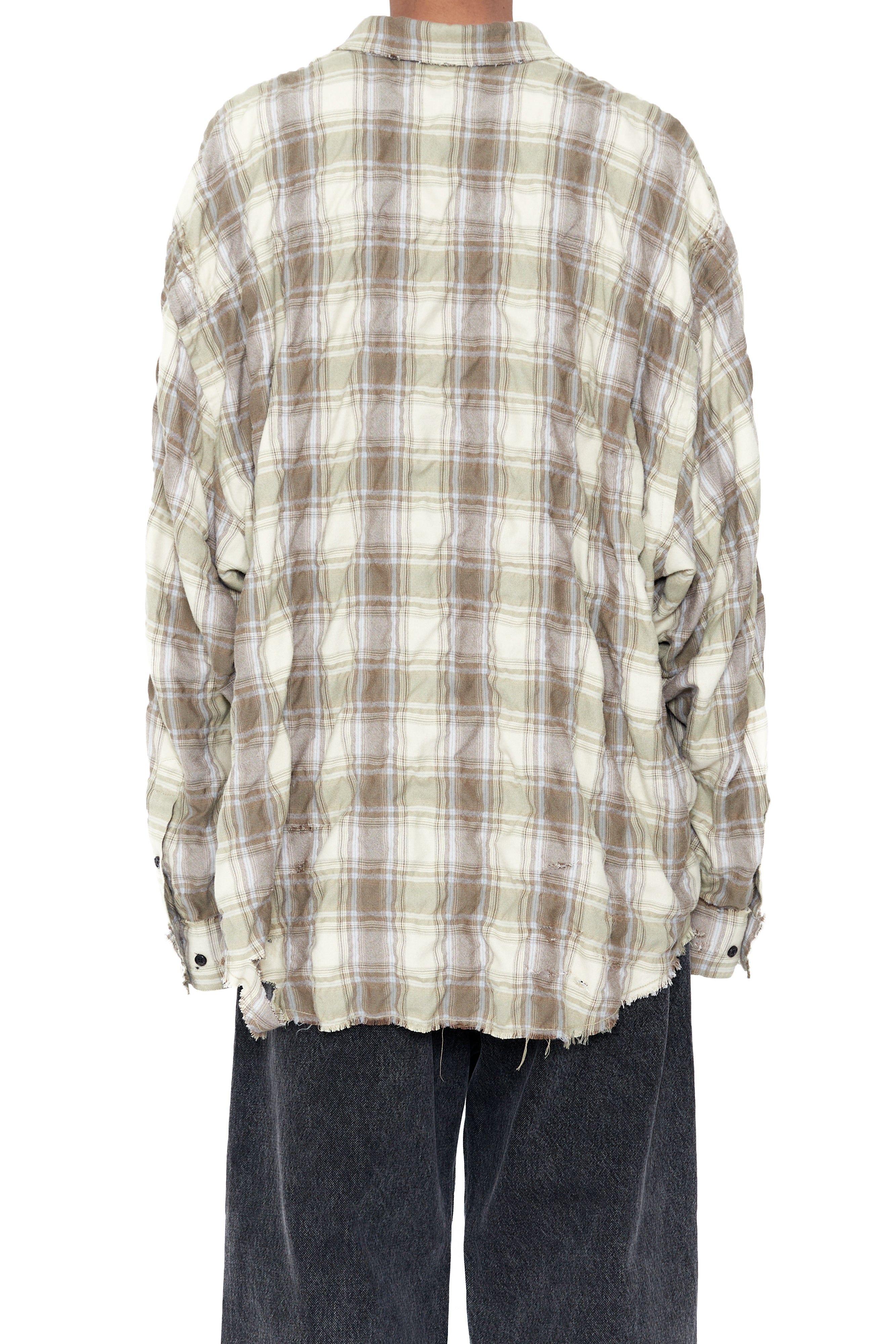 Load image into Gallery viewer, YELLOW BROWN CHECKED WASHED THRASHED STRUCTURED SHIRT
