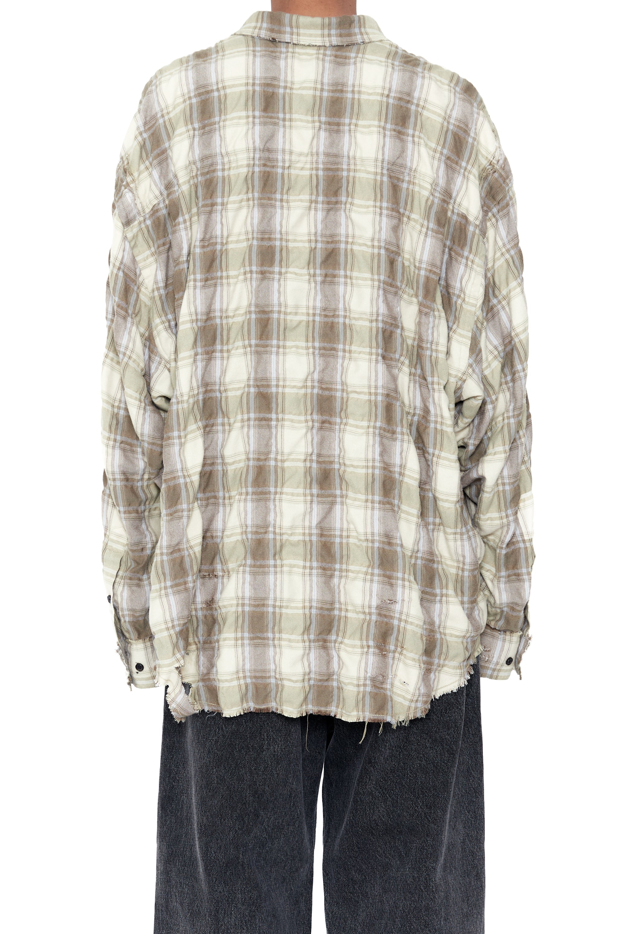 YELLOW BROWN CHECKED WASHED THRASHED STRUCTURED SHIRT