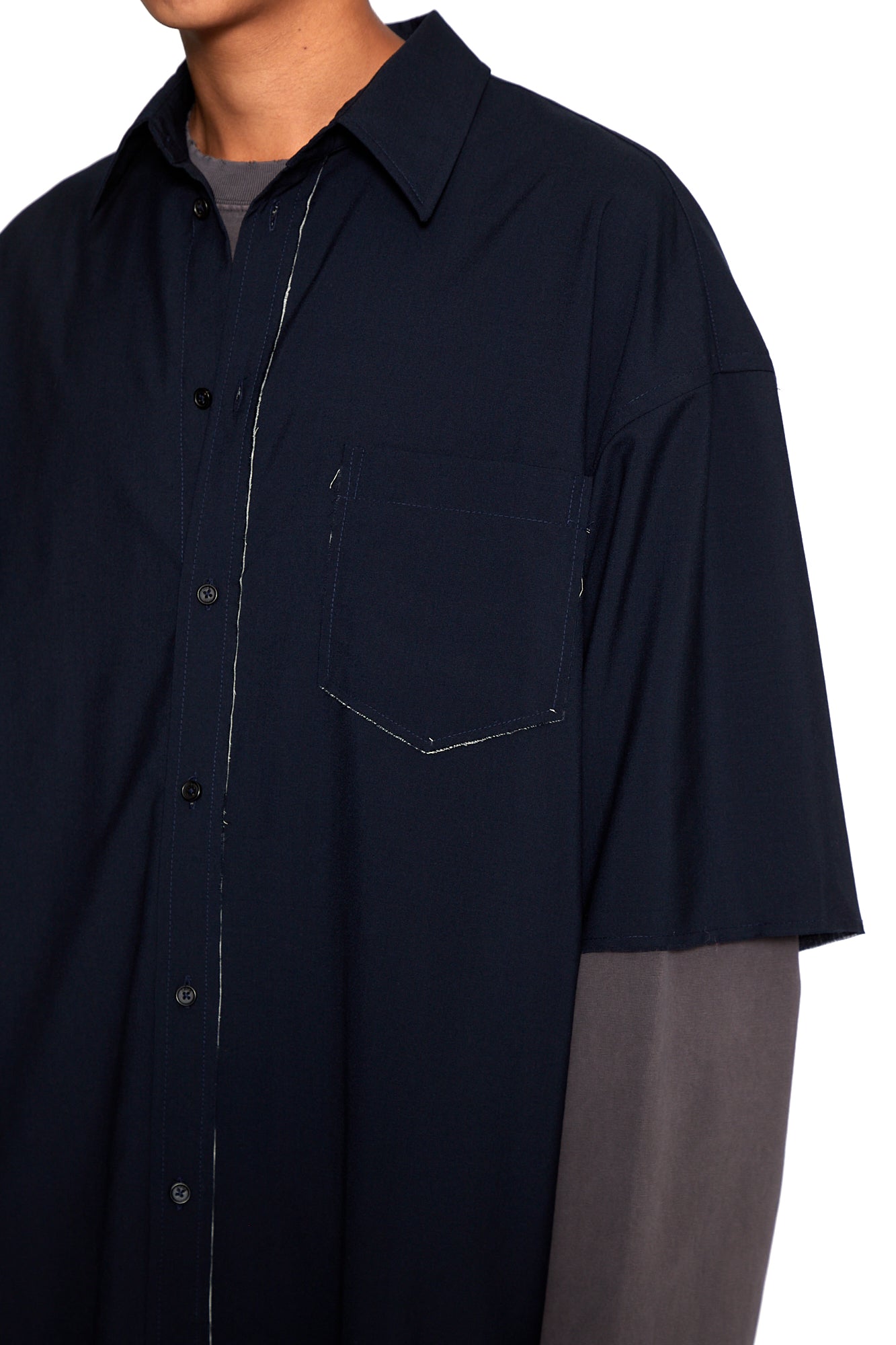 Load image into Gallery viewer, NAVY WOOL POLY DEVIATION SHIRT
