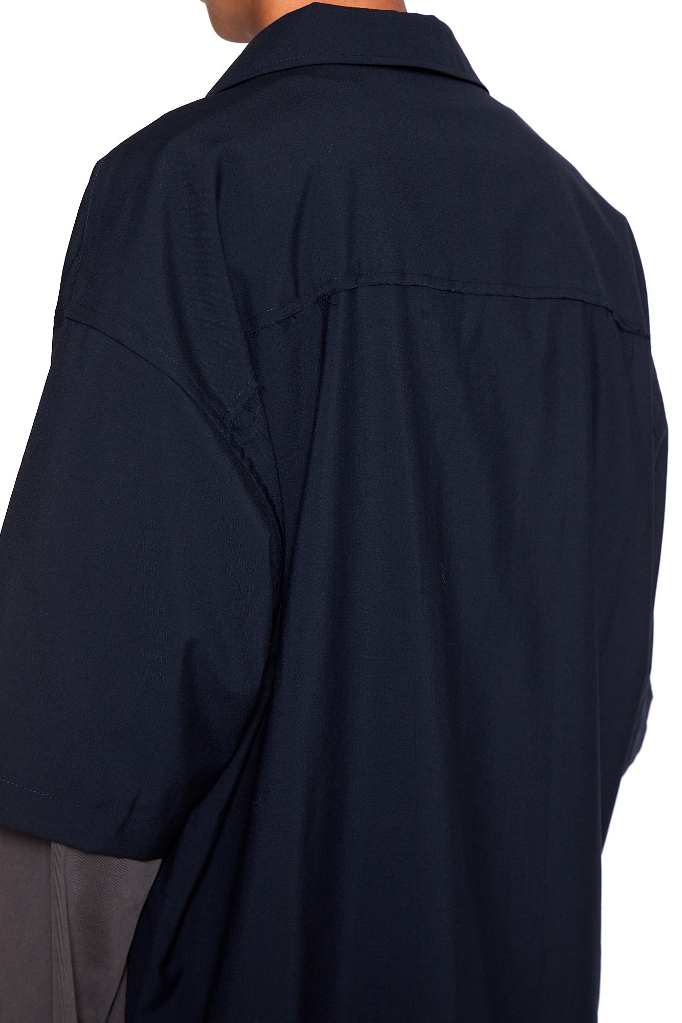 Load image into Gallery viewer, NAVY WOOL POLY RAW EDGES OPEN COLLAR BOX SHIRT
