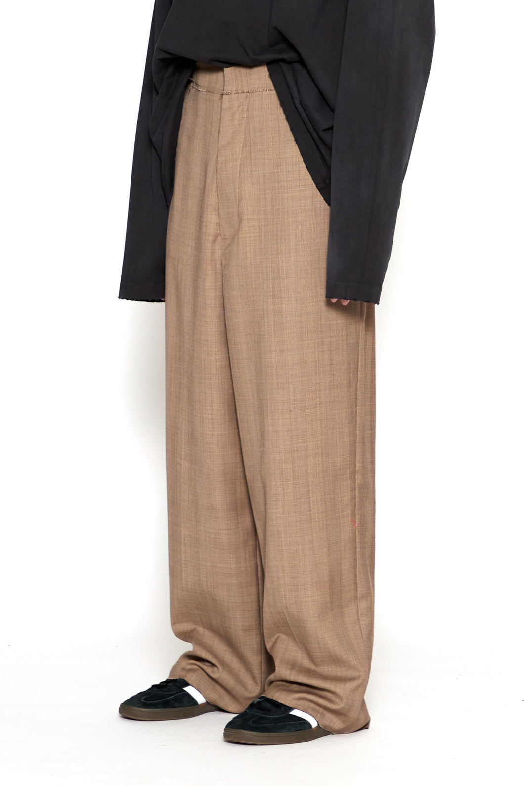 BROWN CHECK WOOL EXTENDED CUT TAILORED WIDE SLACK