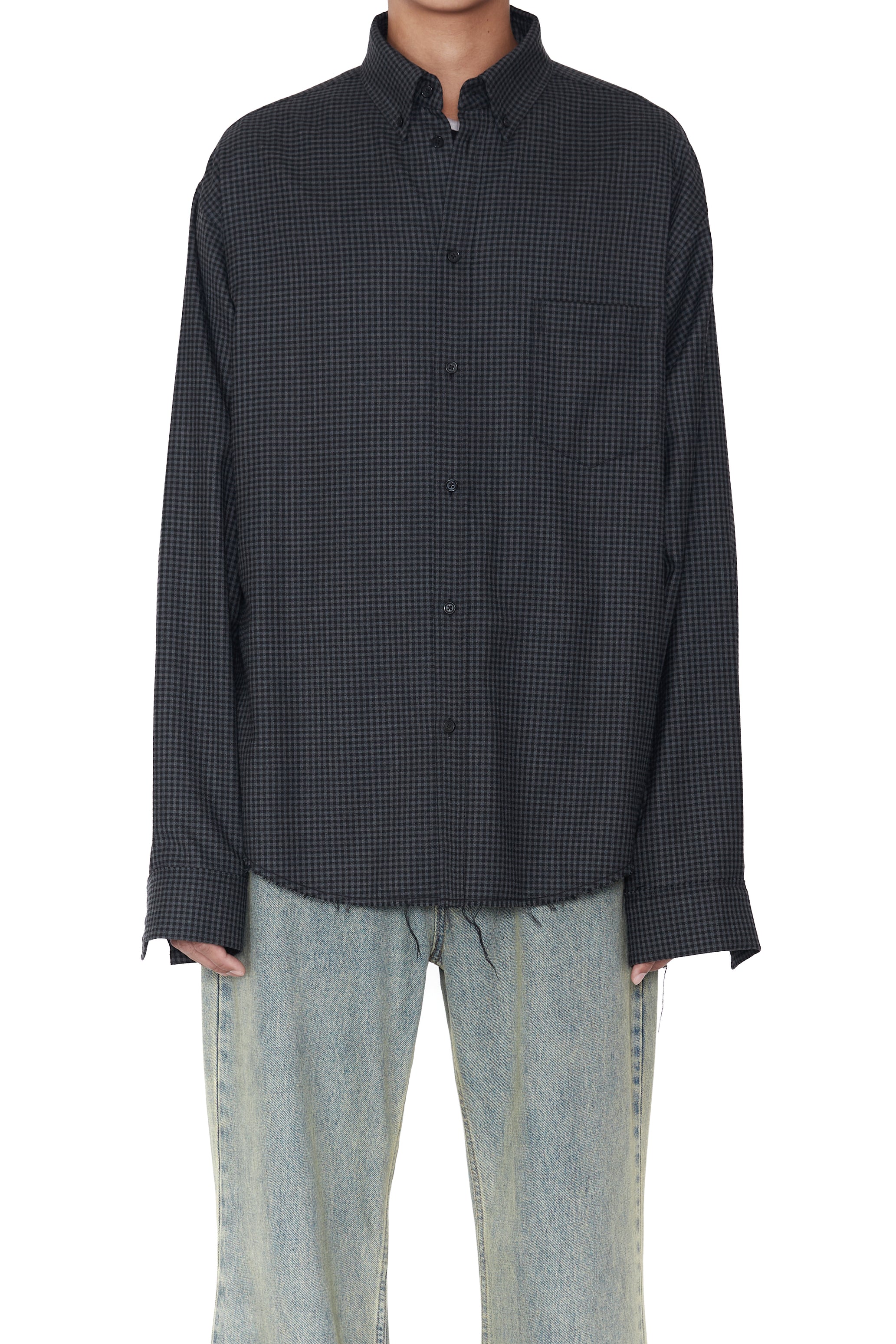 GREY CHECK BUTTON DOWN SHIFT SHIRT