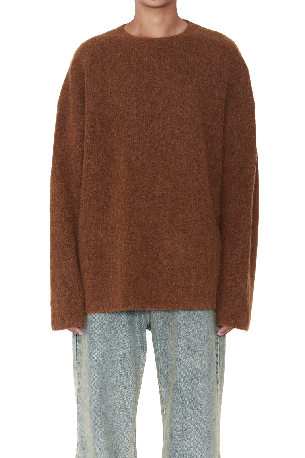 BROWN BABY ALPACA MOHAIR CABIN MOCK-NECK SWEATER