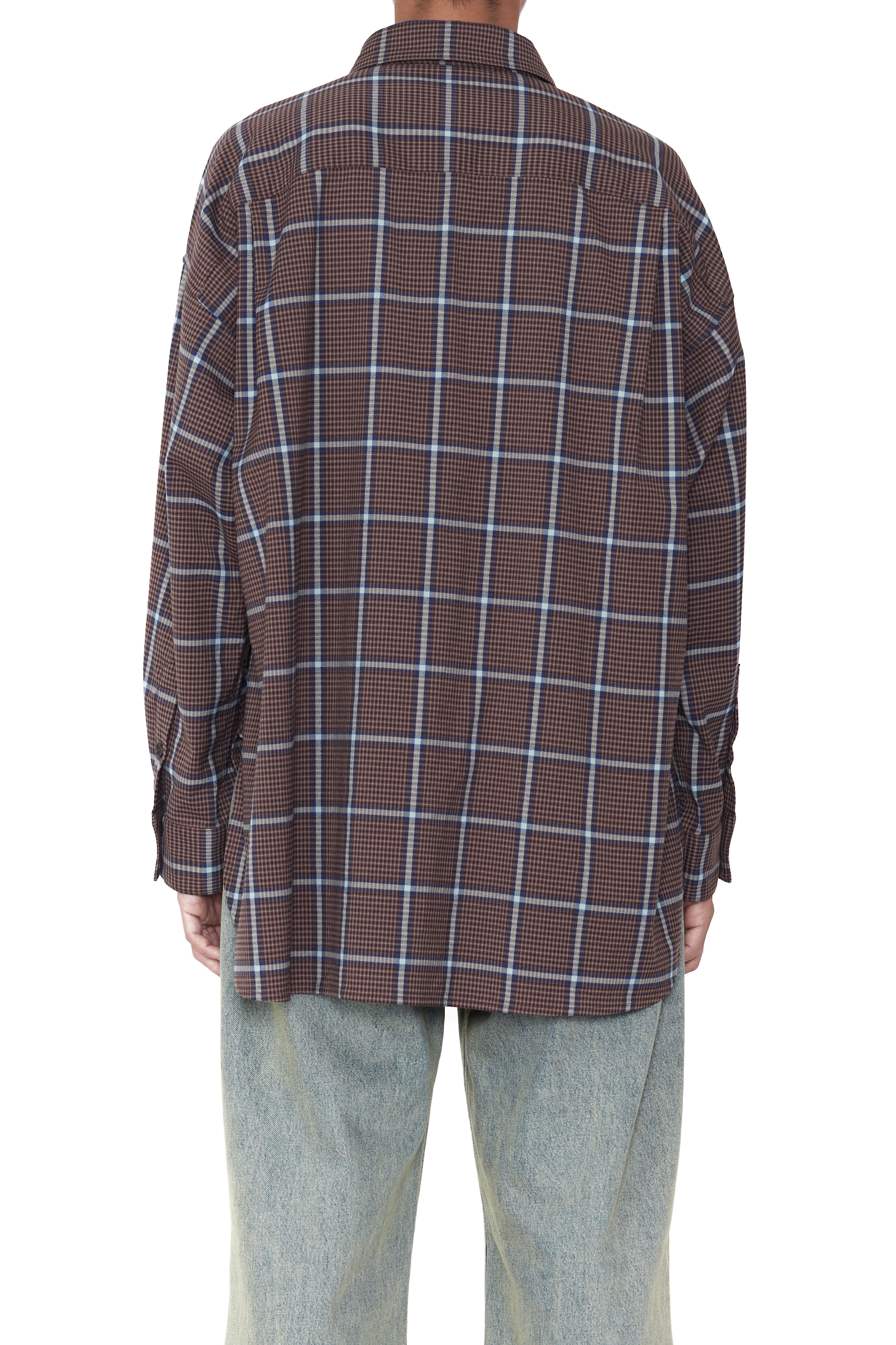 Load image into Gallery viewer, BROWN CHECK OVERSIZED MILITARY POCKET SHIRT
