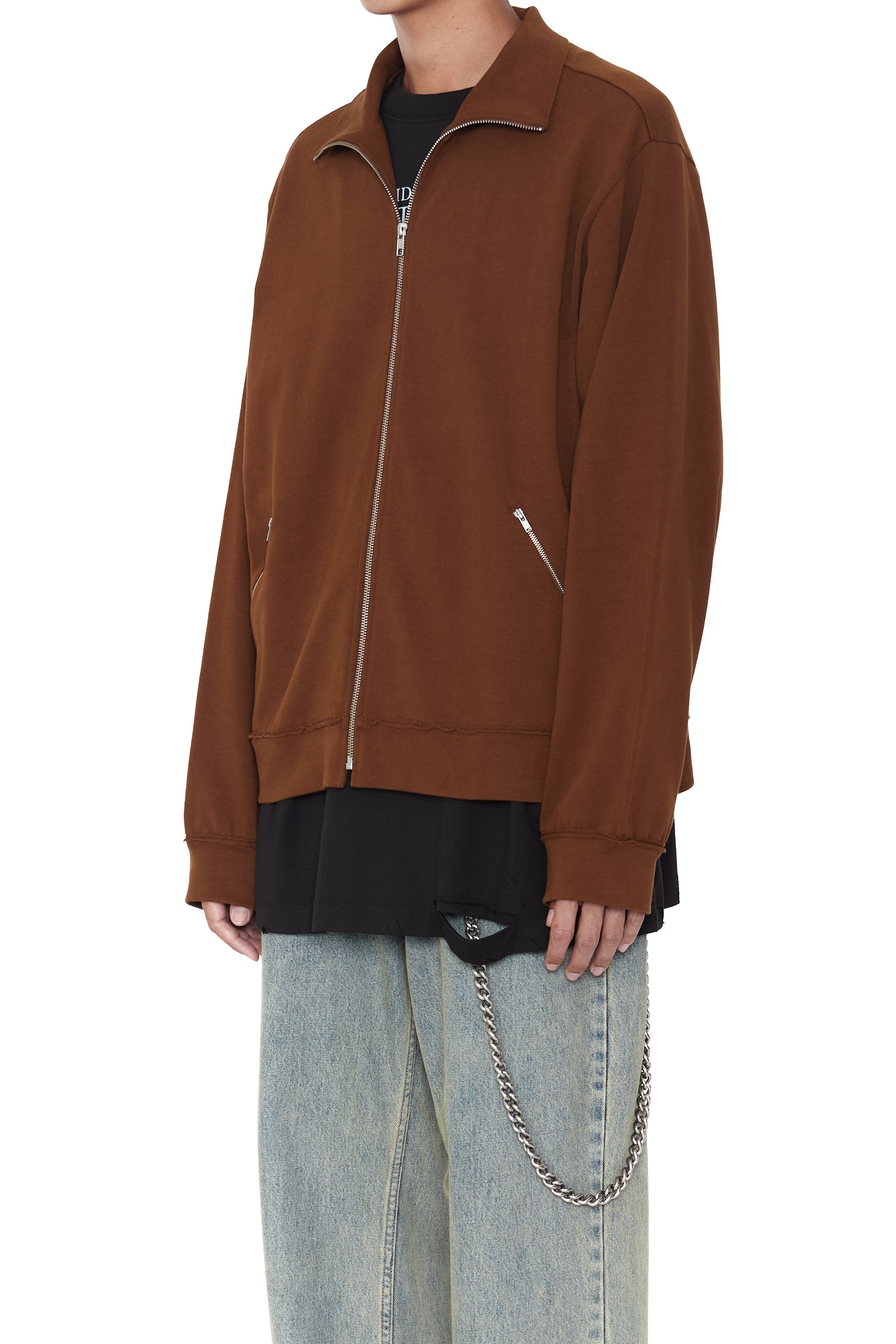 BROWN JERSEY ZIP JACKET