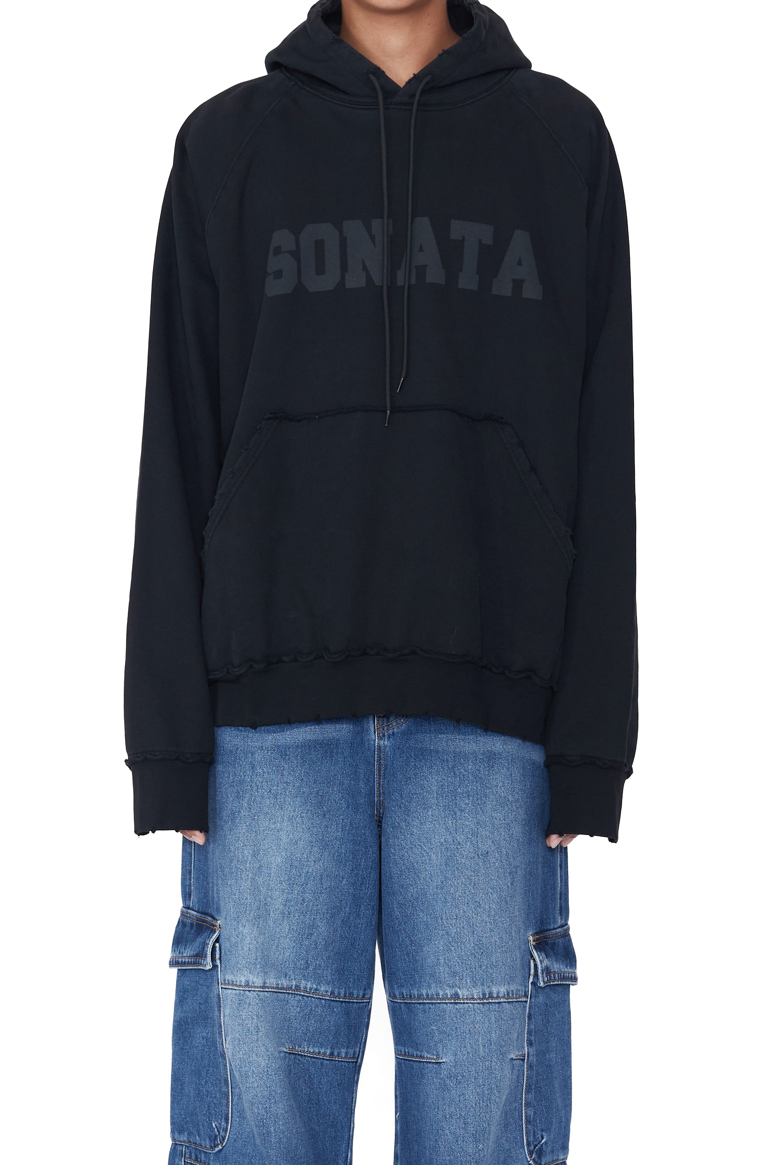 Load image into Gallery viewer, BLACK WASHED DISTRESSED AGING SONATA PRINTED HOODIE
