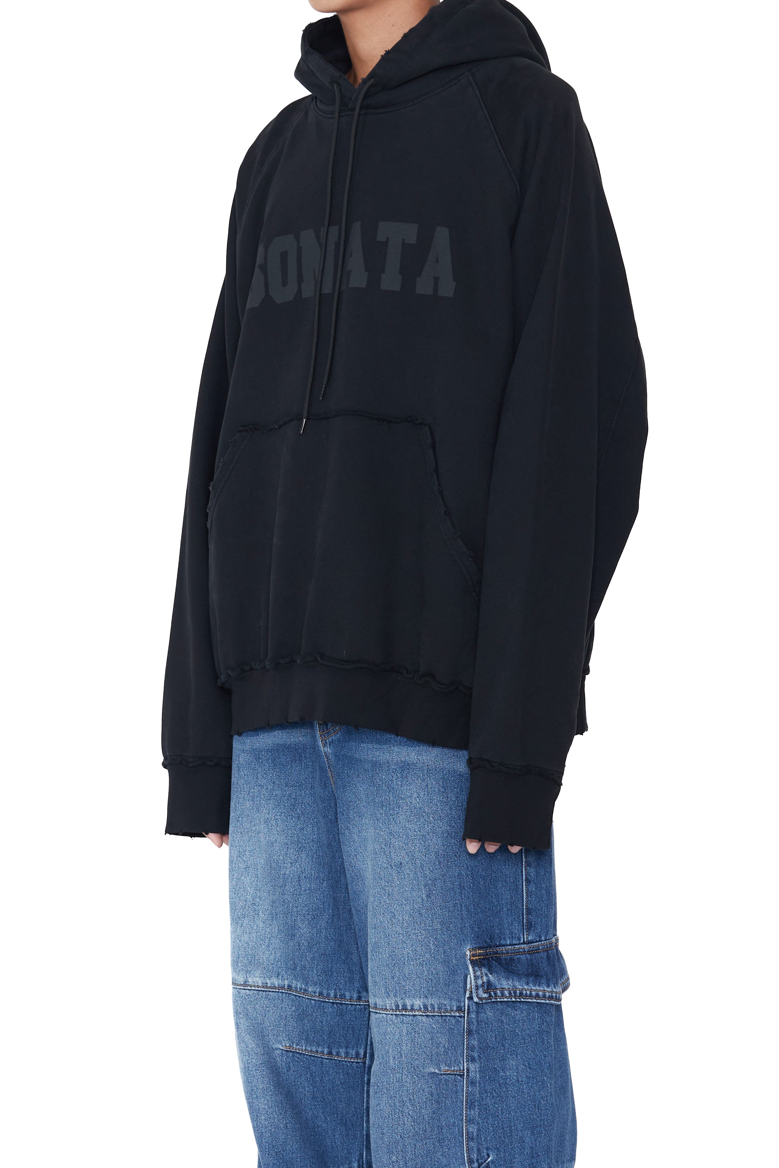 Load image into Gallery viewer, BLACK WASHED DISTRESSED AGING SONATA PRINTED HOODIE
