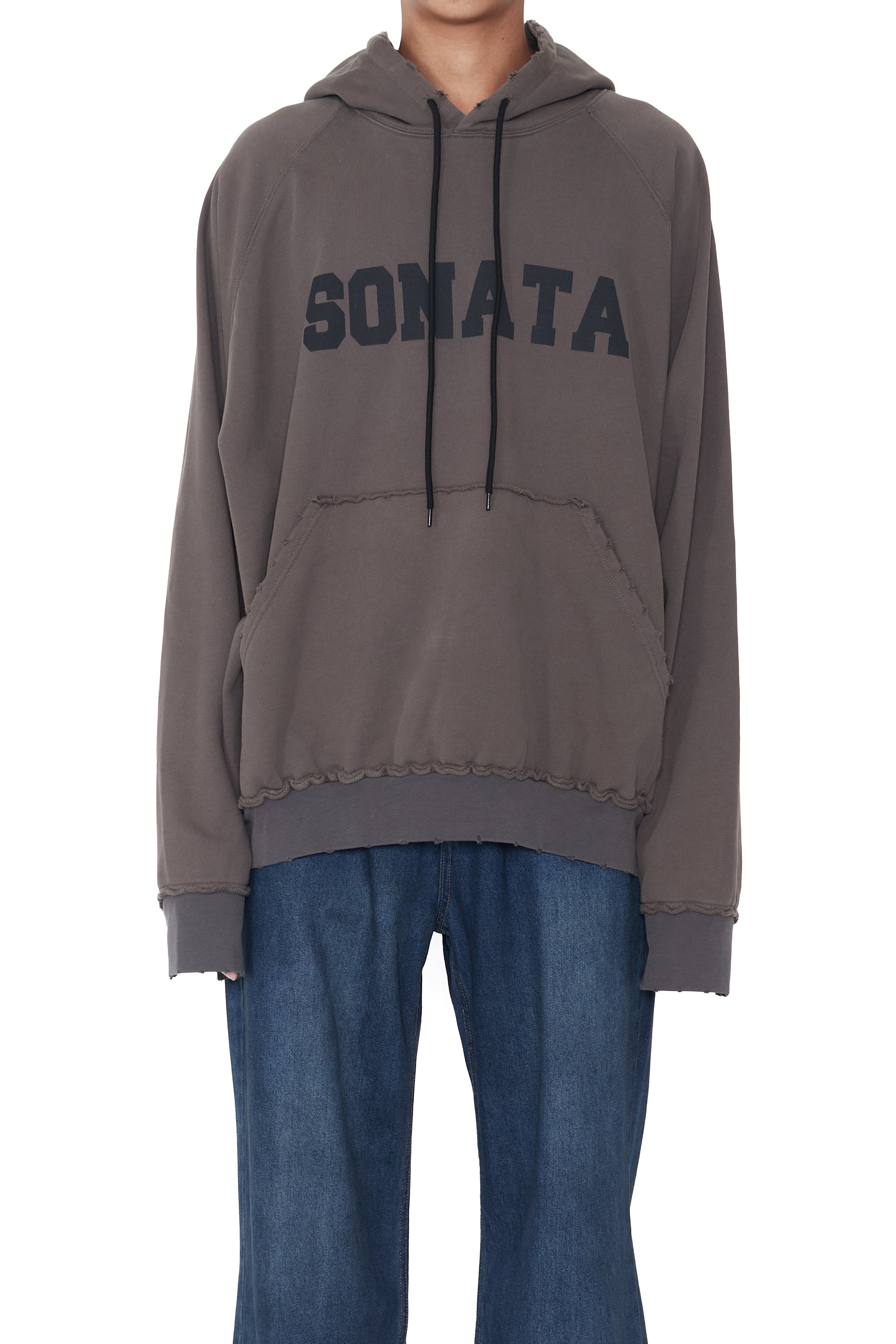 Load image into Gallery viewer, LIGHT BROWN WASHED DISTRESSED AGING SONATA PRINTED HOODIE
