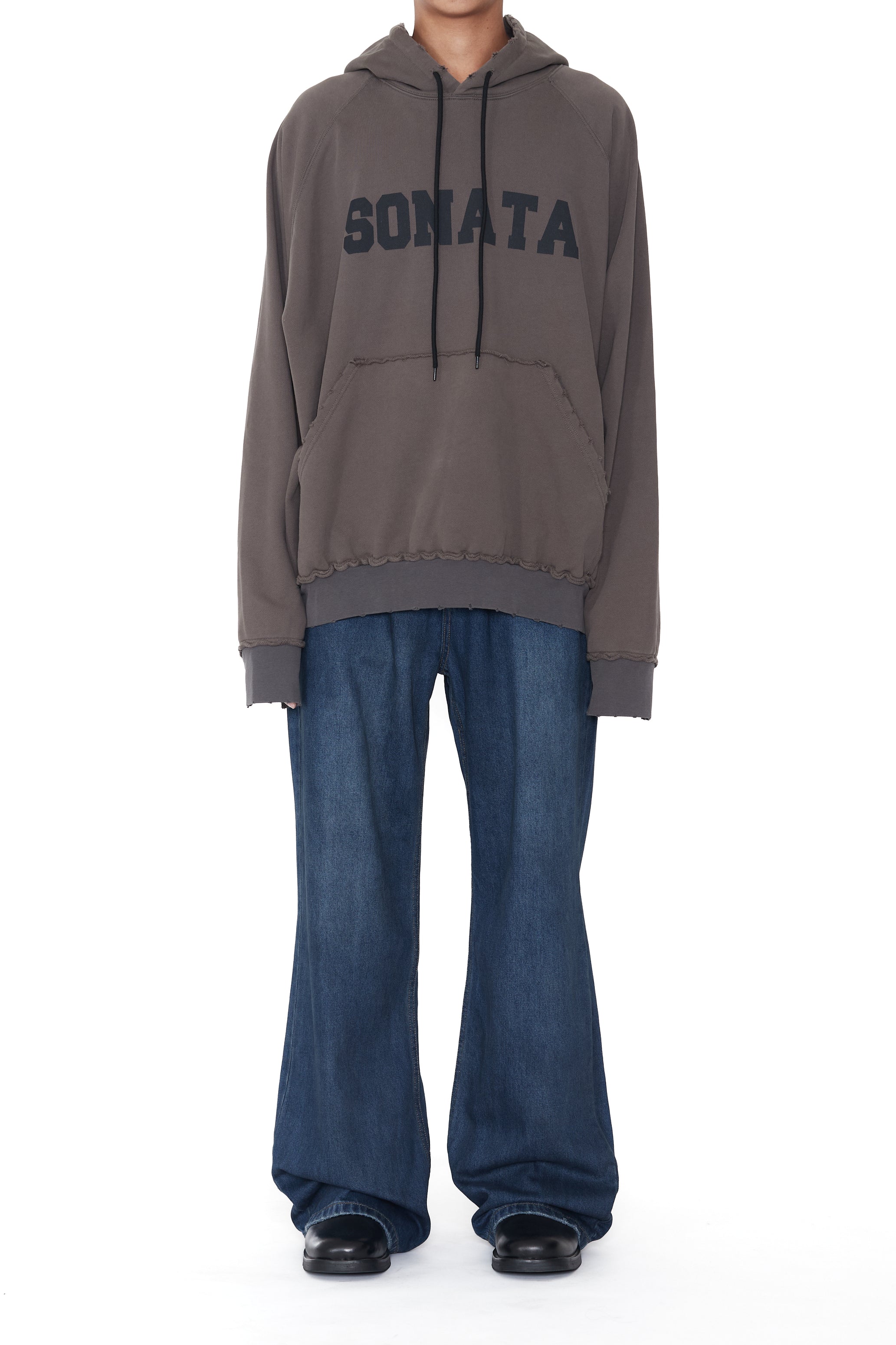 LIGHT BROWN WASHED DISTRESSED AGING SONATA PRINTED HOODIE