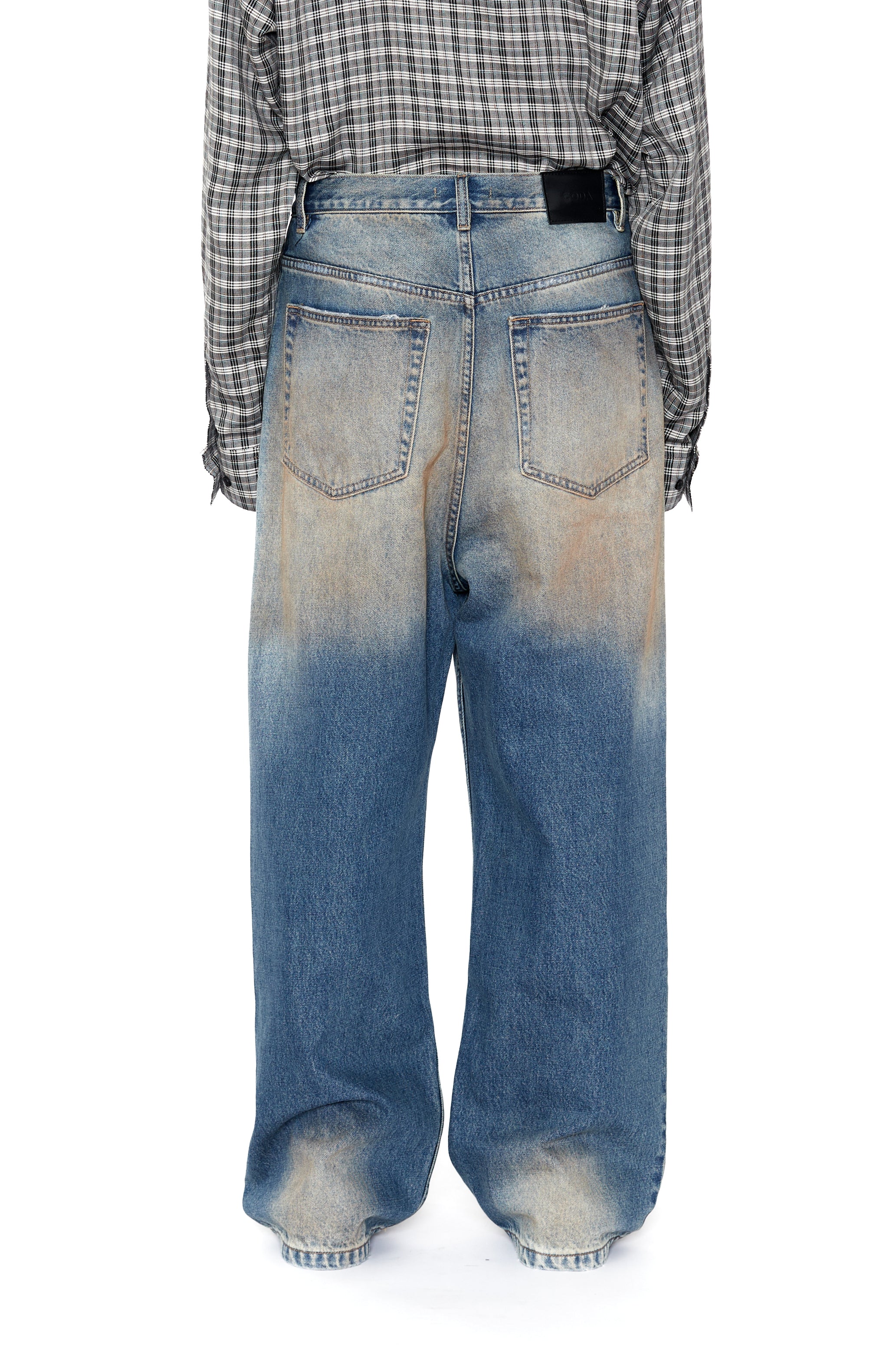 FADED DIRTY INDIGO WASH BREAK CUT STRAIGHT JEANS