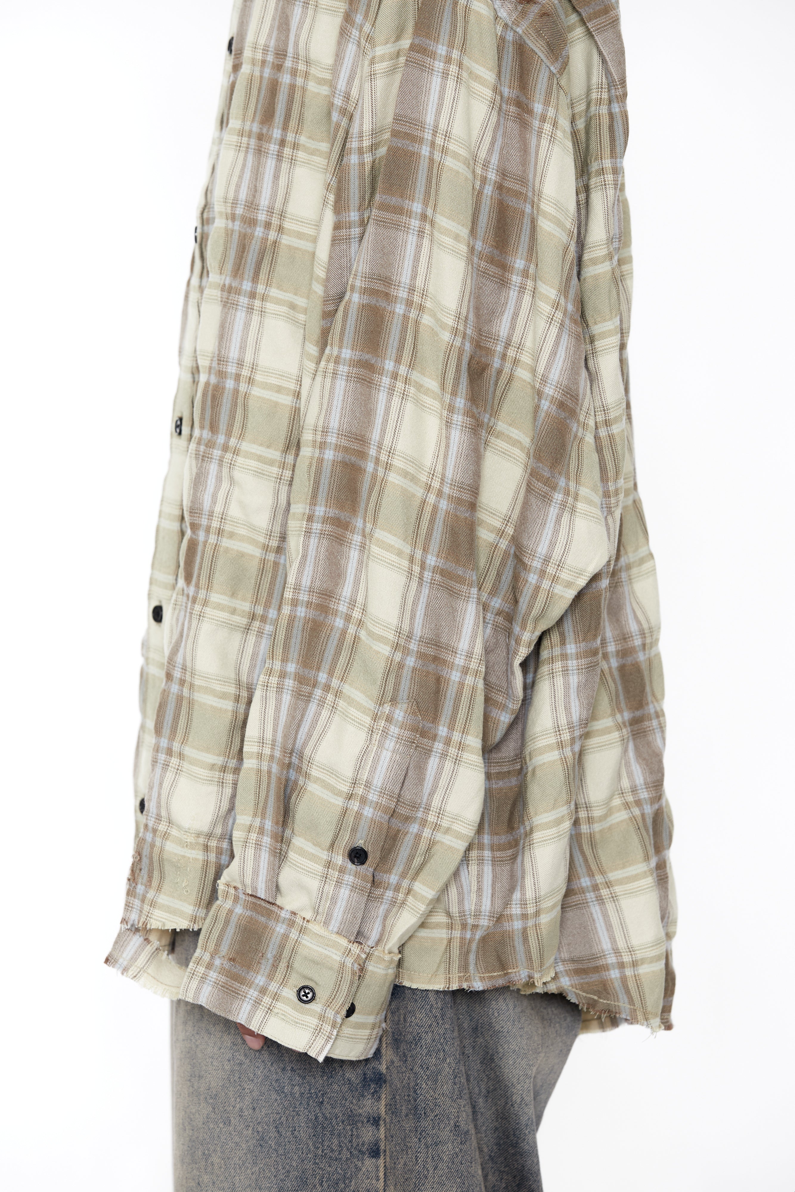 Load image into Gallery viewer, YELLOW BROWN CHECKED WASHED THRASHED STRUCTURED SHIRT
