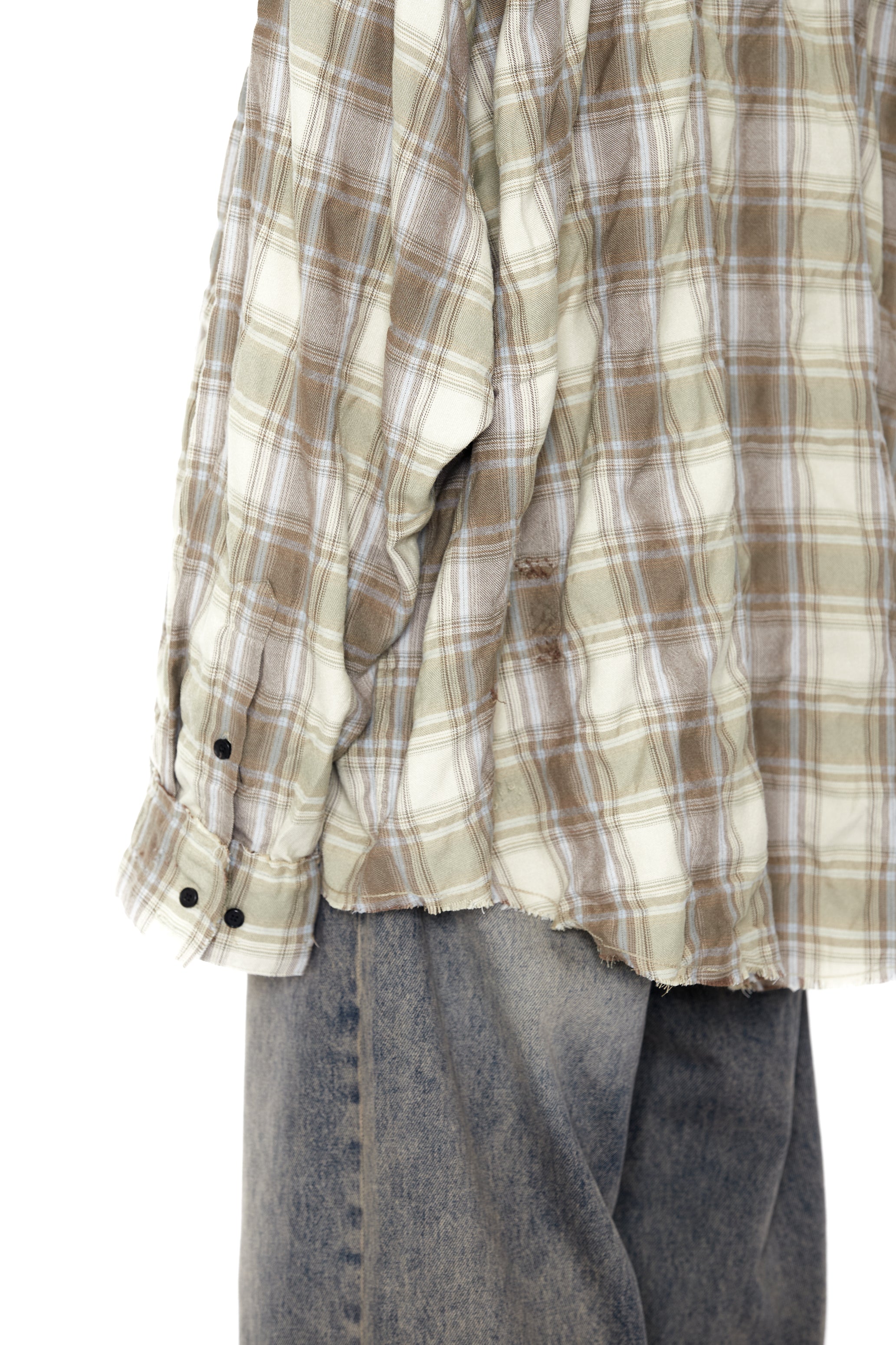 YELLOW BROWN CHECKED WASHED THRASHED STRUCTURED SHIRT