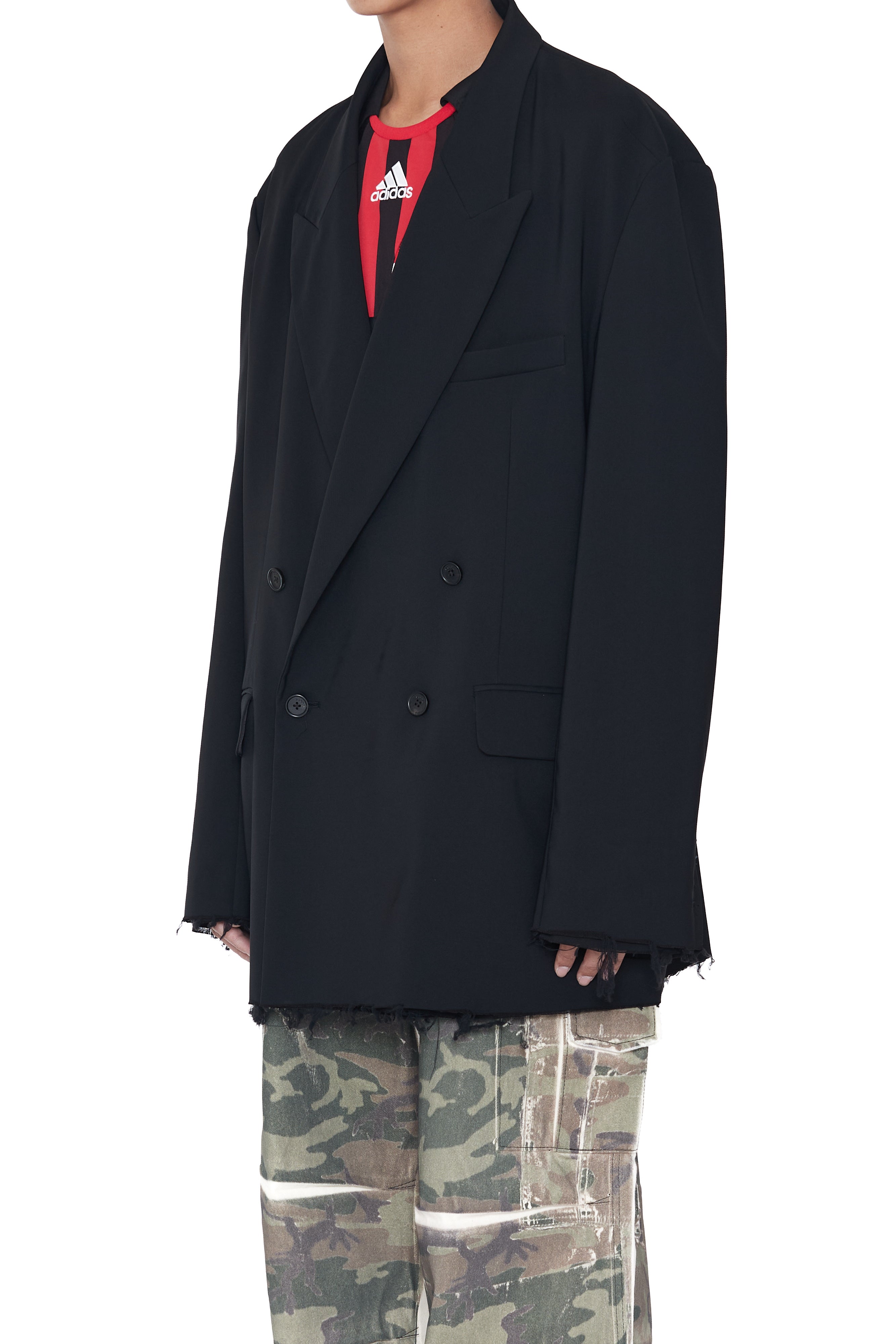 Load image into Gallery viewer, BLACK DISSOLVED DOUBLE BREASTED EXTENDED BLAZER
