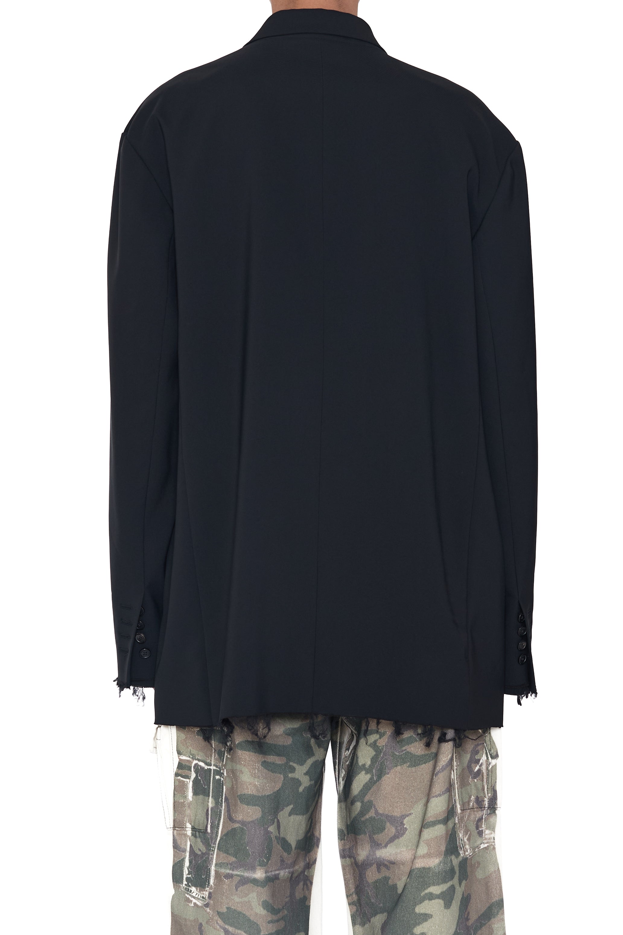 BLACK DISSOLVED DOUBLE BREASTED EXTENDED BLAZER