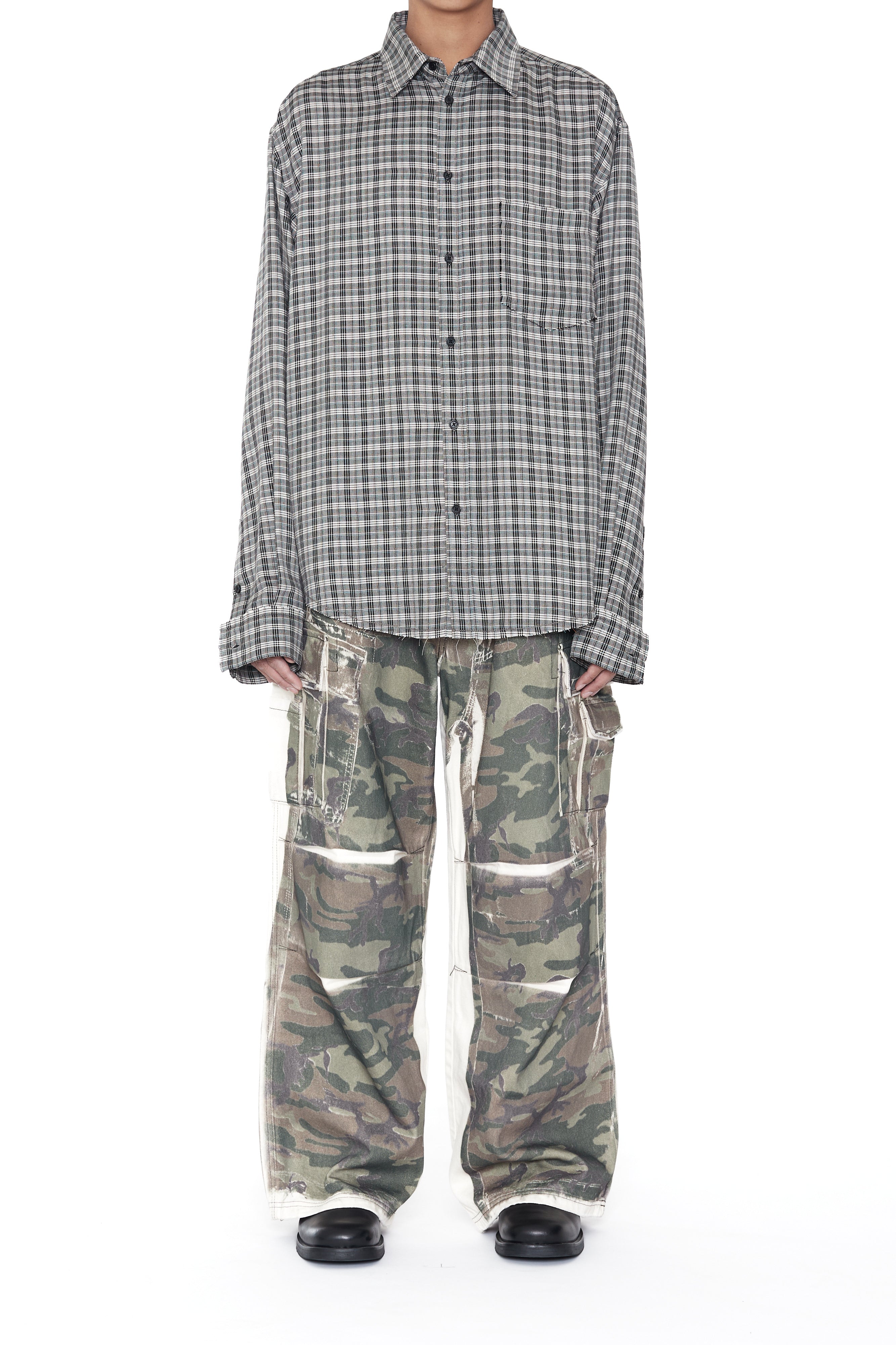 Load image into Gallery viewer, GREY CHECK VISCOSE RAW EDGES SHIFT SHIRT

