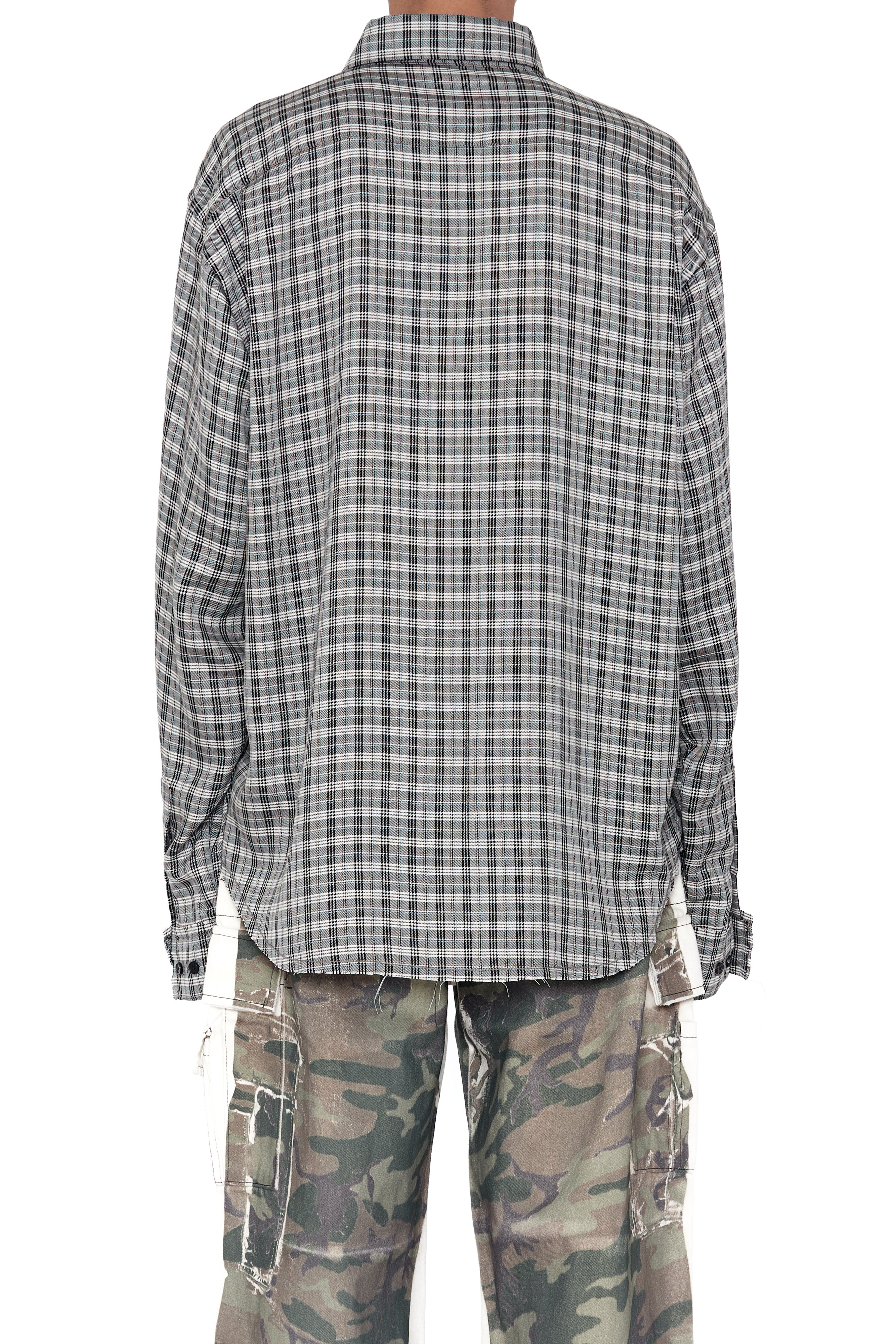 Load image into Gallery viewer, GREY CHECK VISCOSE RAW EDGES SHIFT SHIRT

