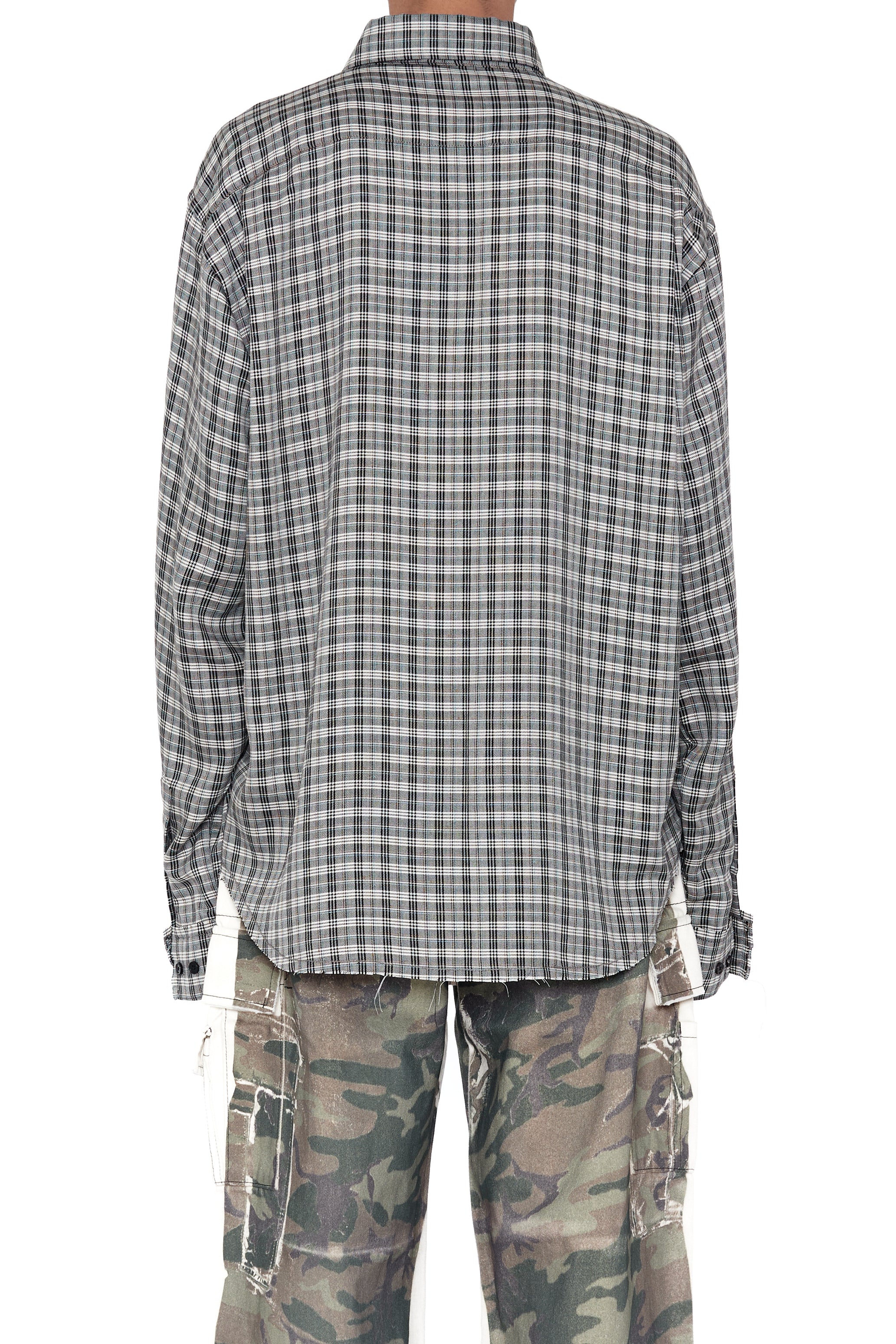 GREY CHECK VISCOSE RAW EDGES SHIFT SHIRT